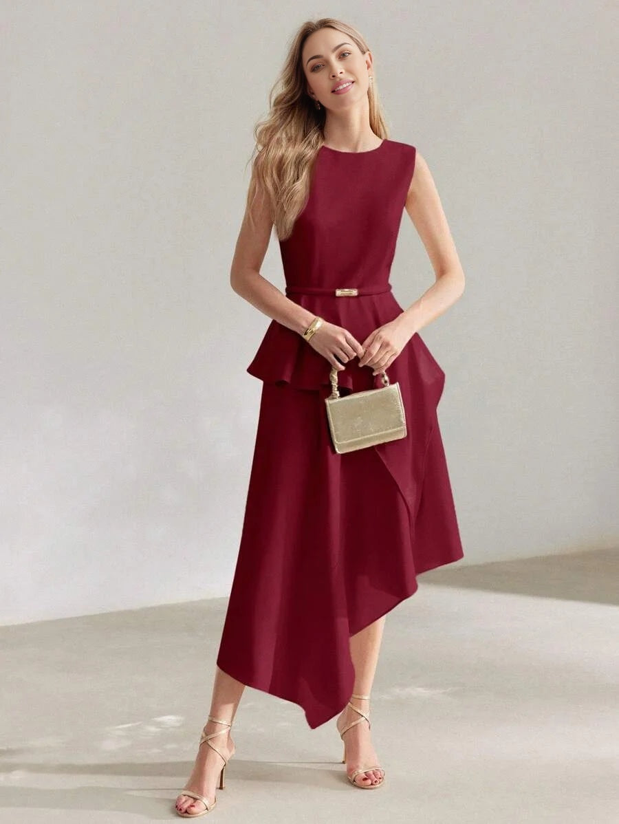 PREMIUM ASYMMETRICAL HEM SLEEVELESS DRESS