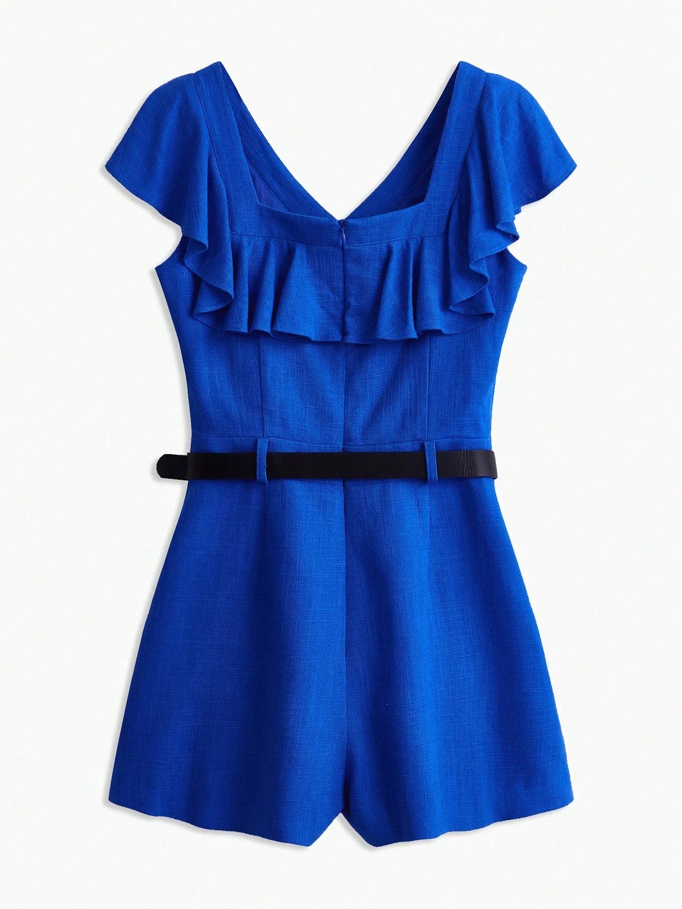 PREMIUM BELTED LINEN VISCOSE RUFFLE ROMPER