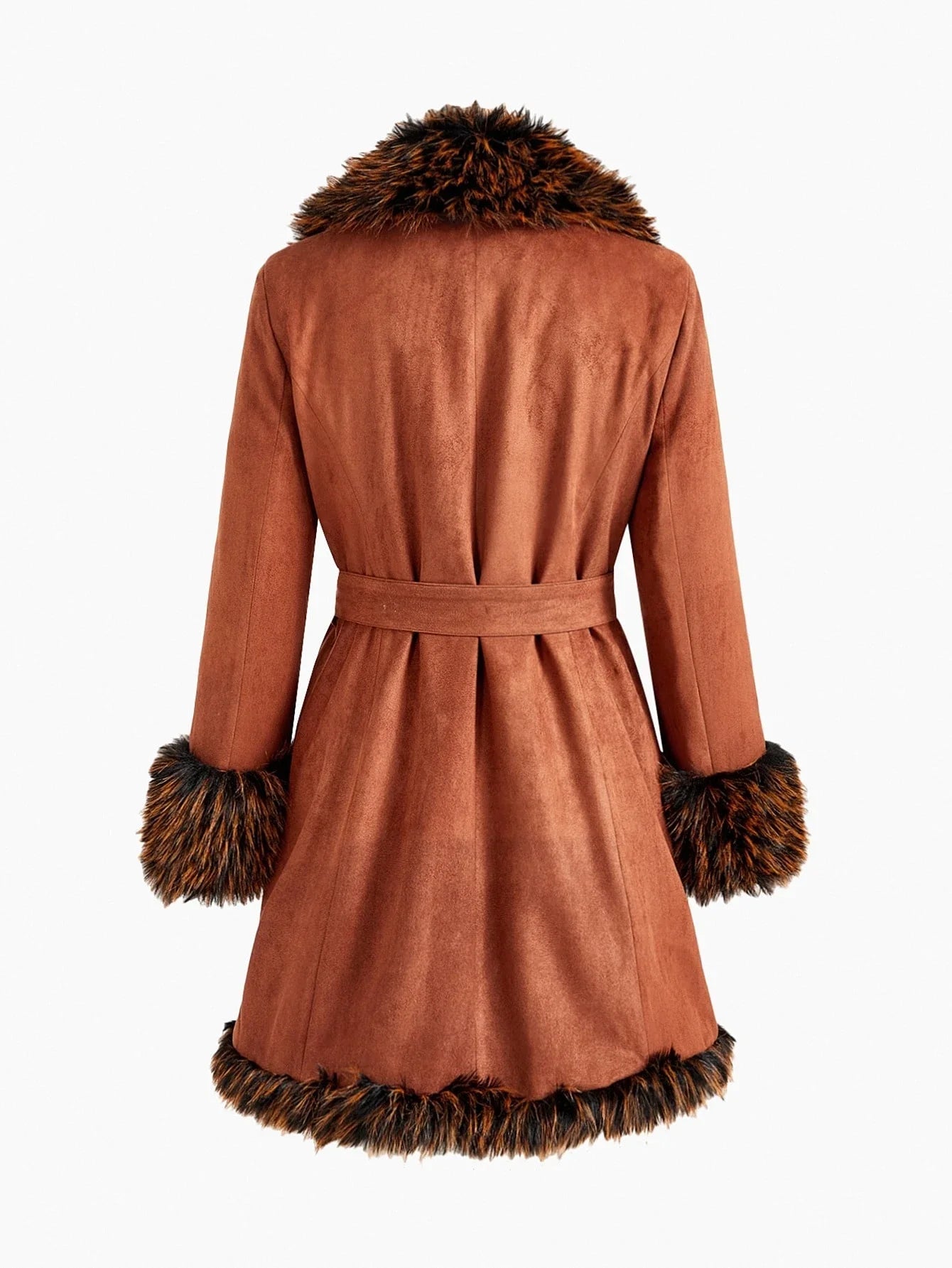 PREMIUM BELTED POCKET FAUX FUR COAT