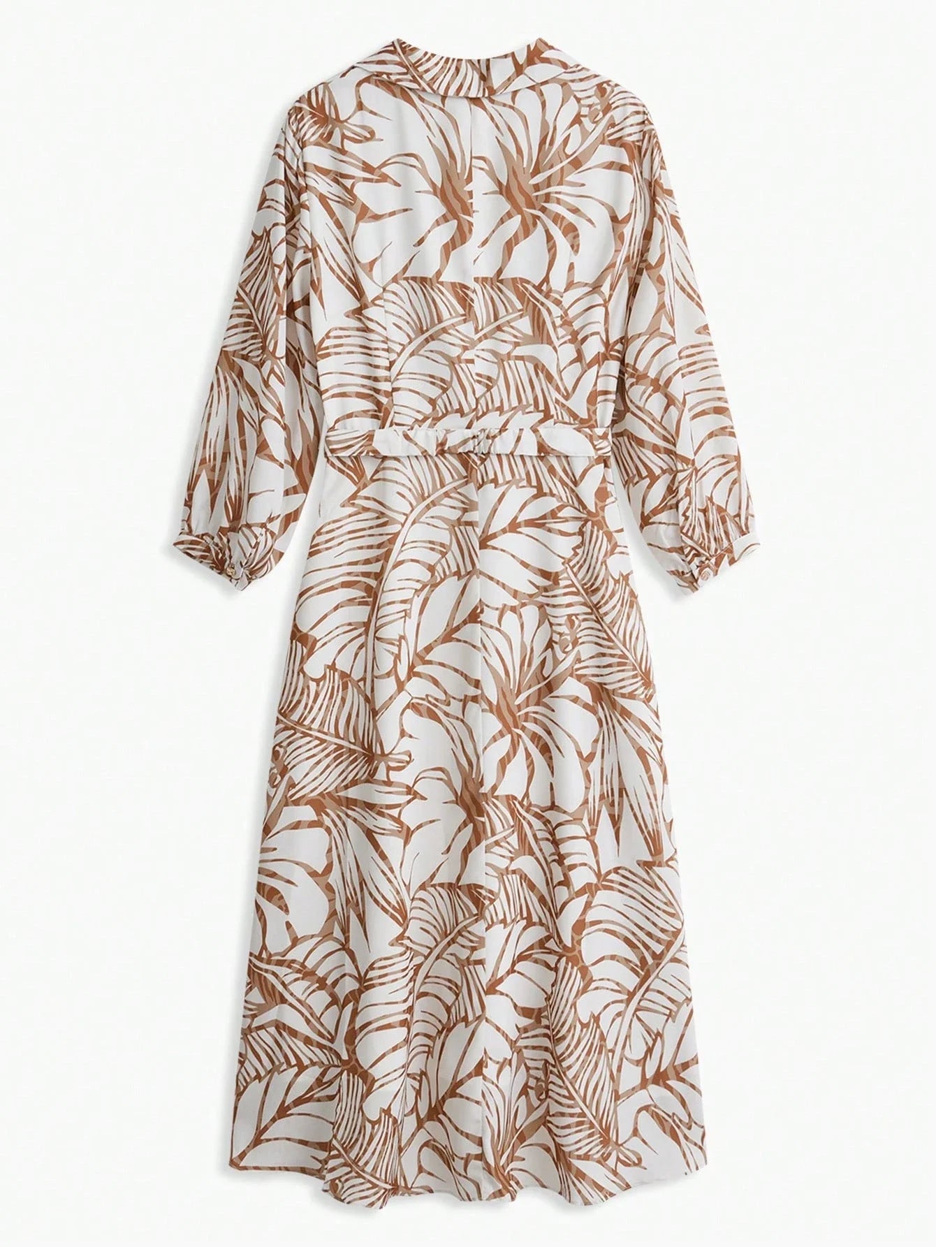 PREMIUM BELTED TROPICAL PRINT SHIRT DRESS