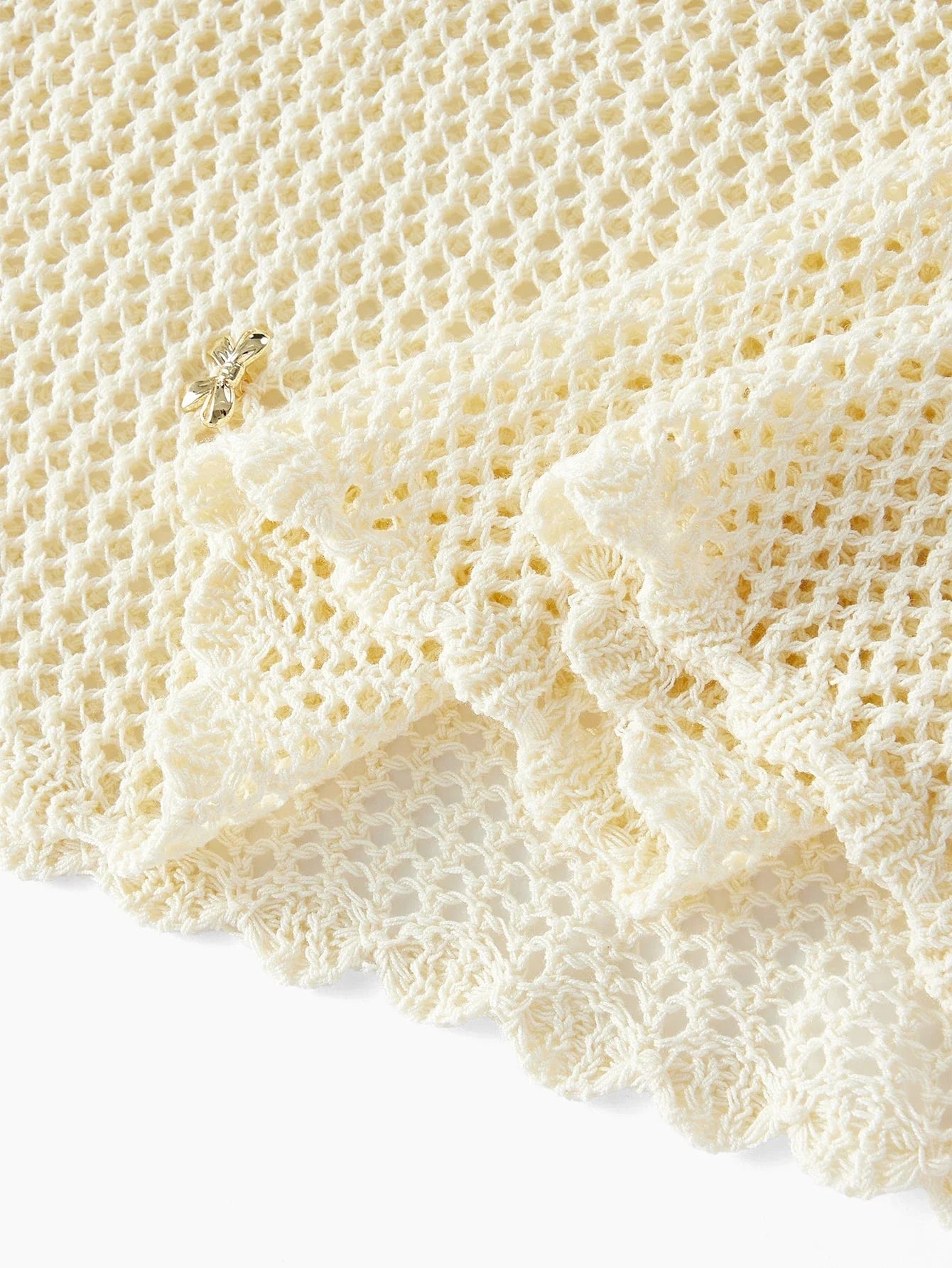 PREMIUM BOW DECOR POINTELLE KNIT SWEATER DRESS