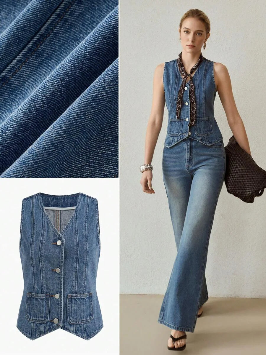 PREMIUM BUTTON FRONT DENIM TOP