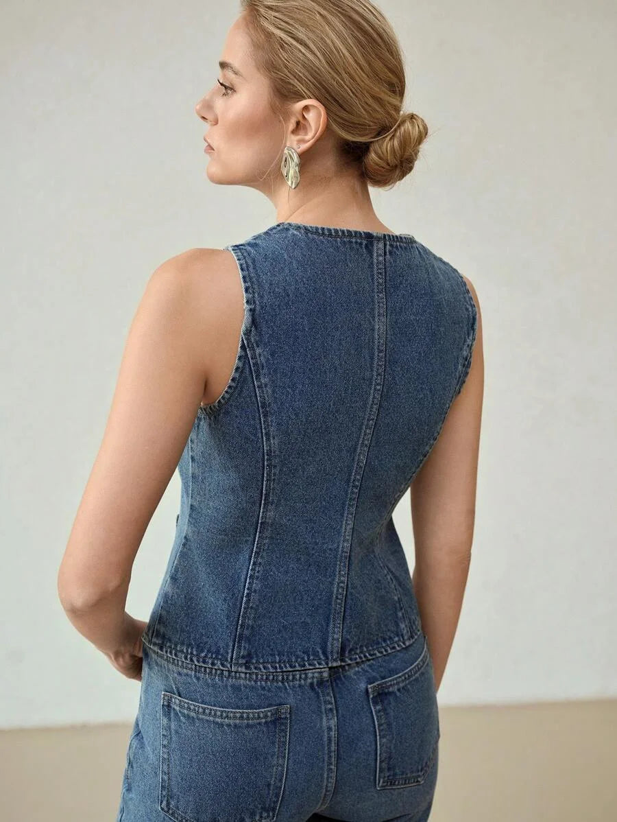 PREMIUM BUTTON FRONT DENIM TOP