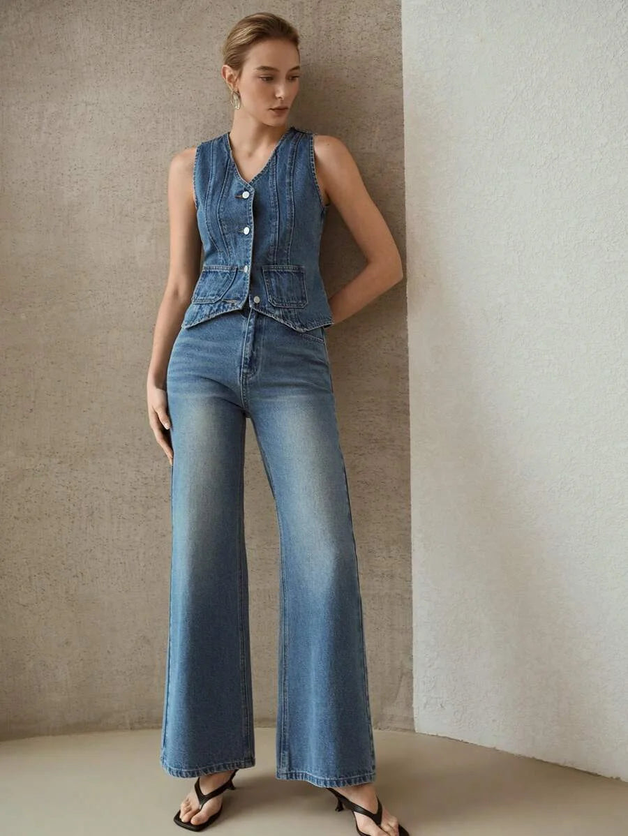 PREMIUM BUTTON FRONT DENIM TOP