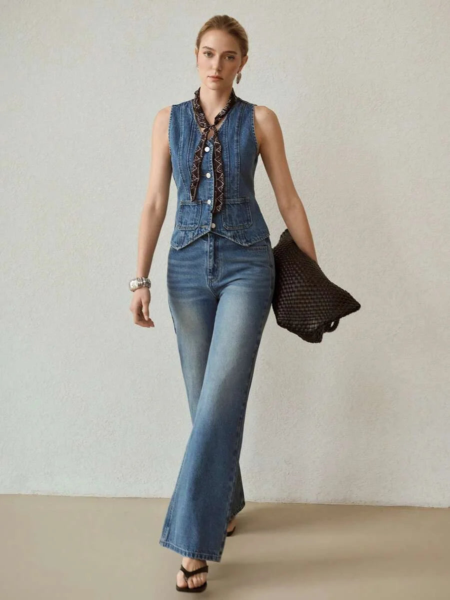 PREMIUM BUTTON FRONT DENIM TOP