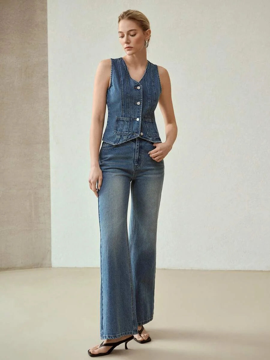 PREMIUM BUTTON FRONT DENIM TOP
