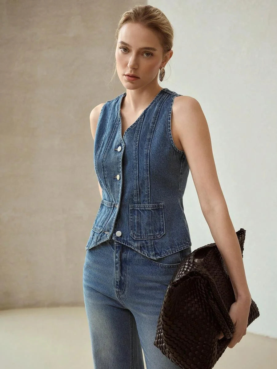 PREMIUM BUTTON FRONT DENIM TOP