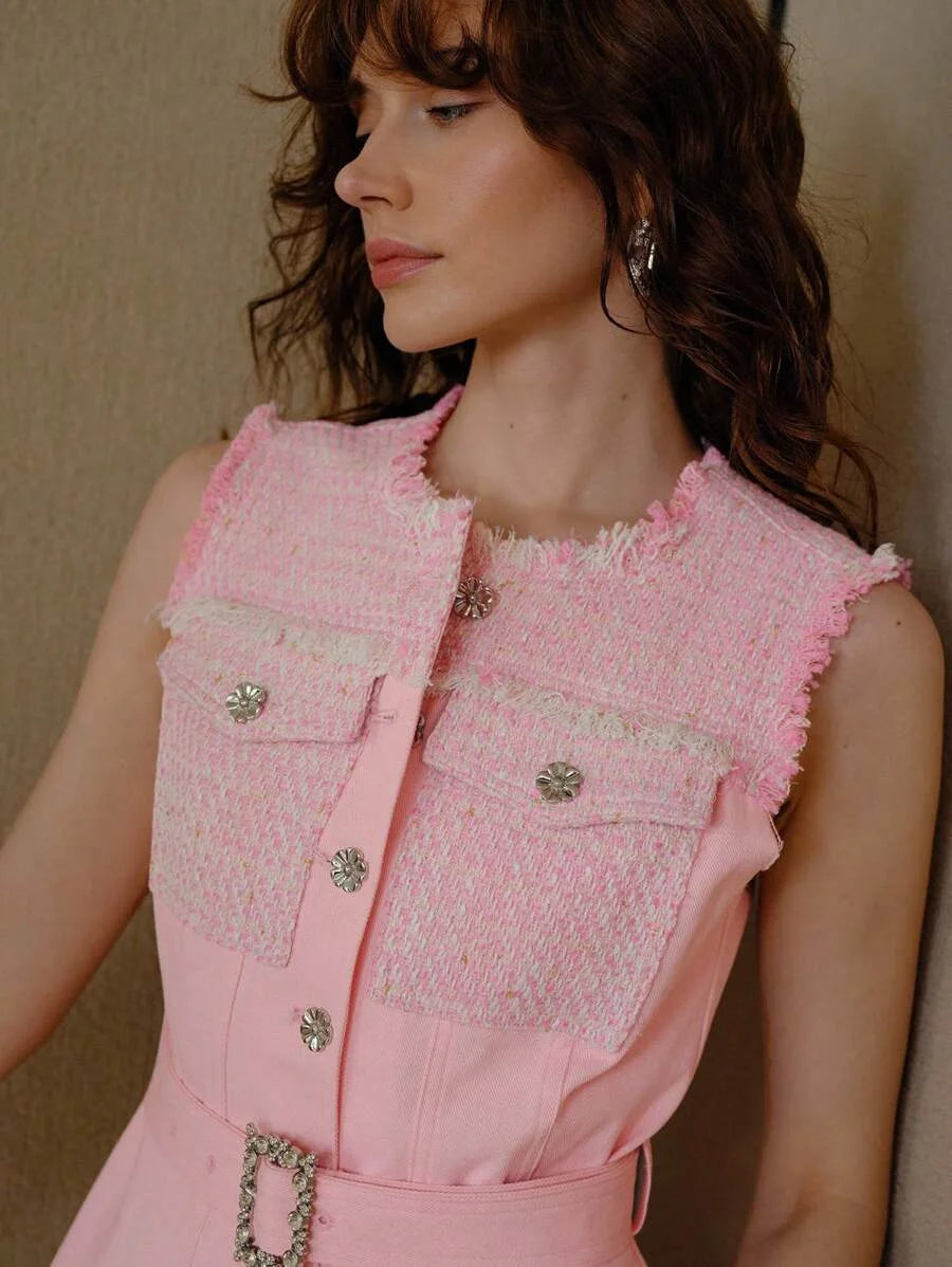 PREMIUM BUTTON UP BELTED DENIM TOP