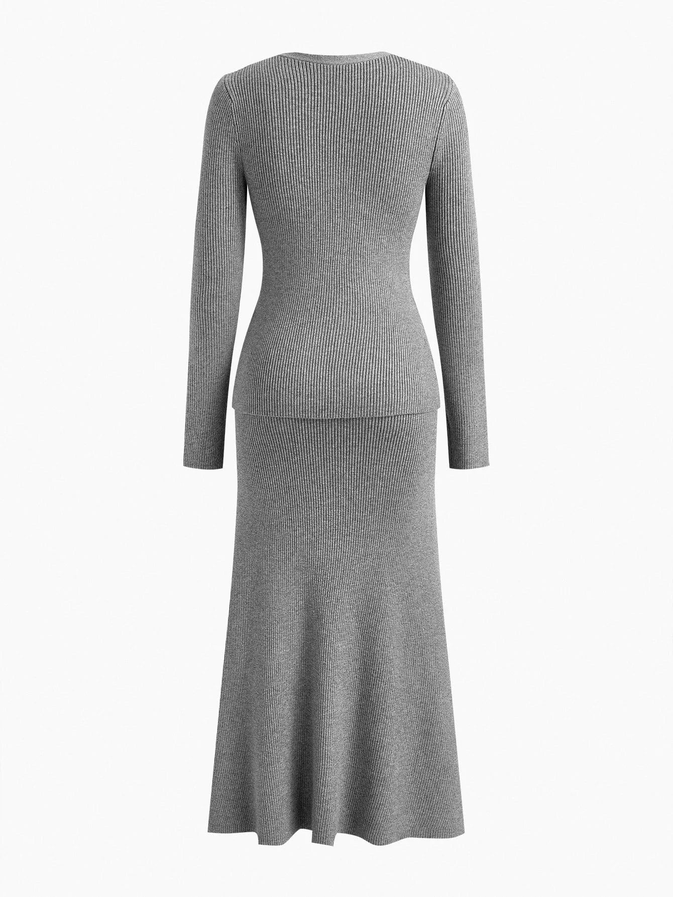 PREMIUM BUTTON UP SLIM FIT TOP amp SKIRT SWEATER SET FOR AUTUMN amp WINTER