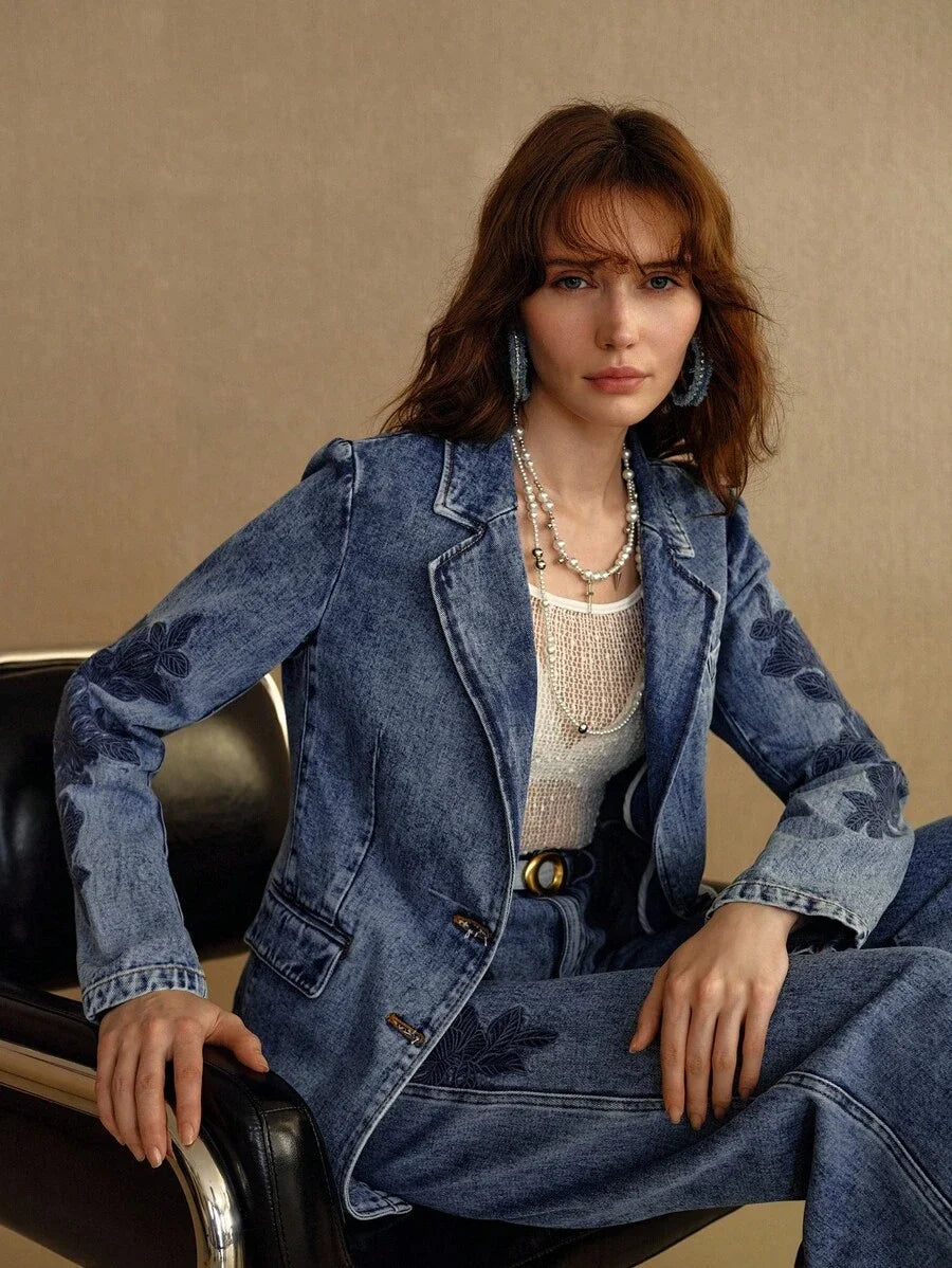 PREMIUM CASUAL ELEGANT EMBROIDERED LOOSE DENIM BLAZER