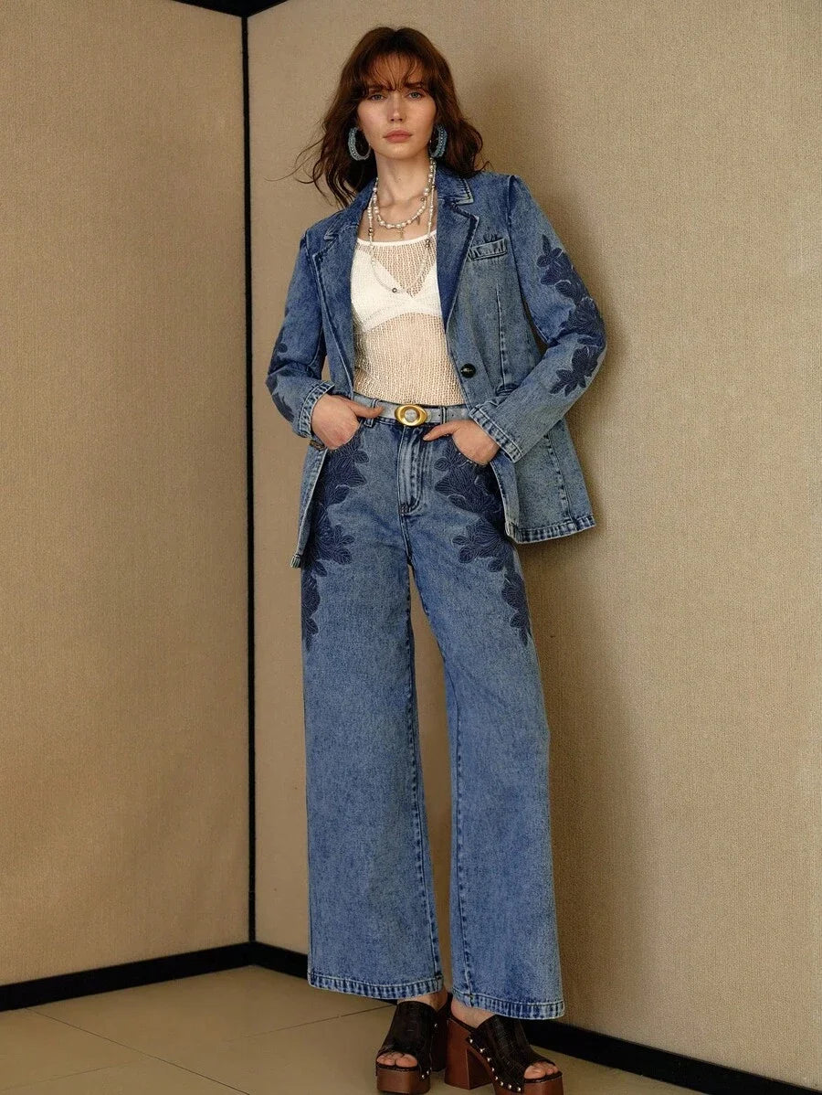 PREMIUM CASUAL ELEGANT EMBROIDERED LOOSE DENIM BLAZER