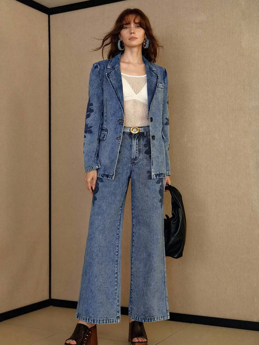 PREMIUM CASUAL ELEGANT EMBROIDERED LOOSE DENIM BLAZER