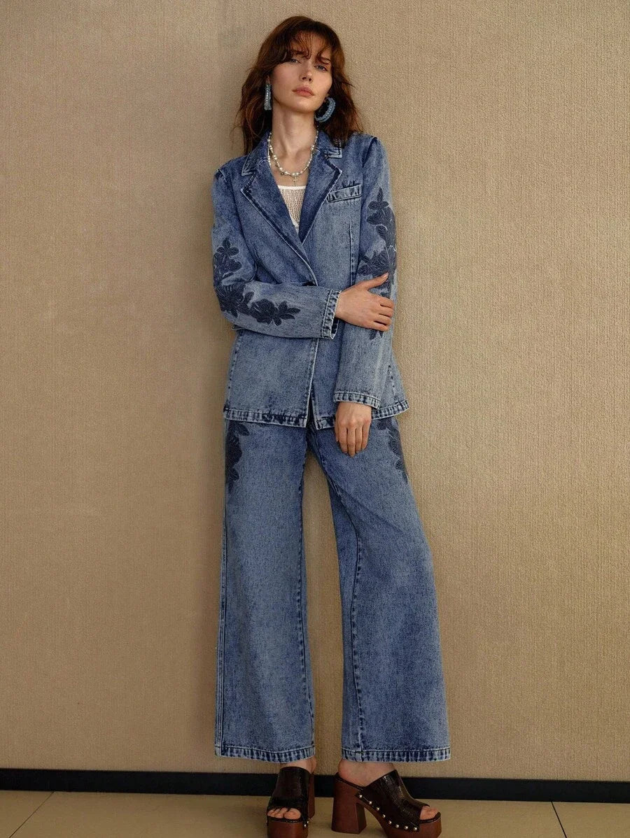 PREMIUM CASUAL ELEGANT EMBROIDERED LOOSE DENIM BLAZER
