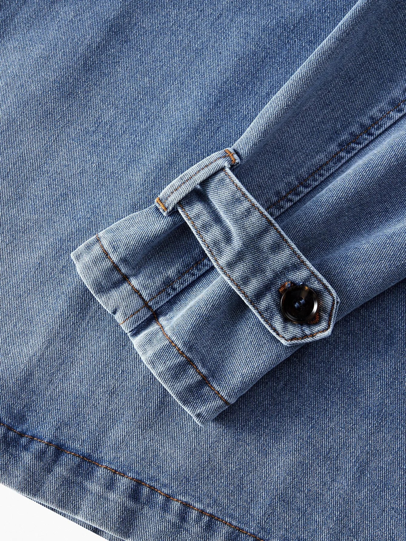 PREMIUM CASUAL ELEGANT LOOSE DOUBLE BREASTED PLACKET BELTED DENIM TRENCH COAT