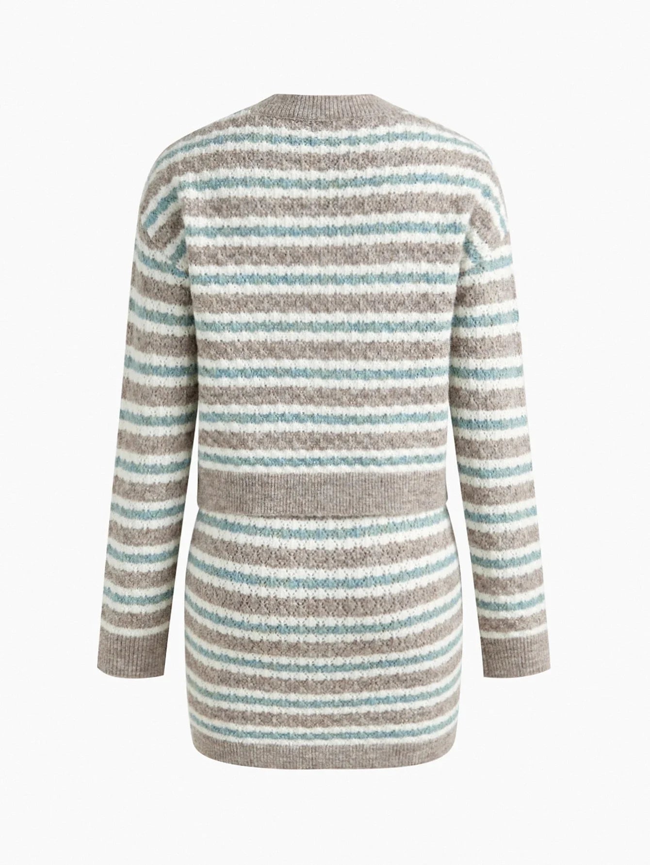 PREMIUM COLORBLOCK STRIPED PATTERN BUTTON UP TOP amp SKIRT SWEATER COORD