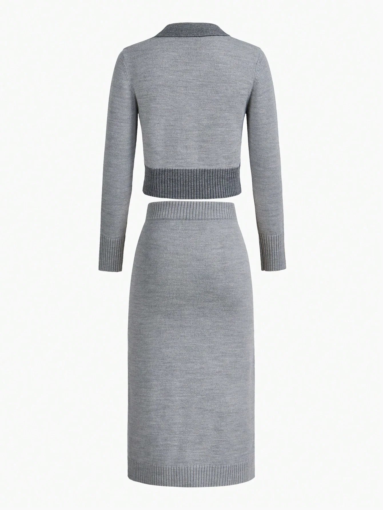 PREMIUM COLORBLOCK VCOLLAR CROP SWEATER amp PENCIL KNIT SKIRT SET
