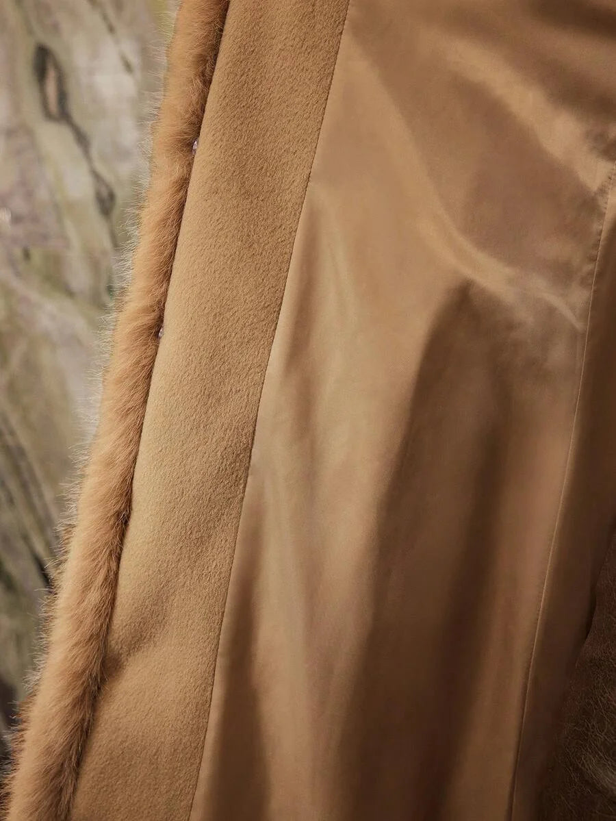 PREMIUM CONTRAST FAUX FUR BELTED OVERCOAT