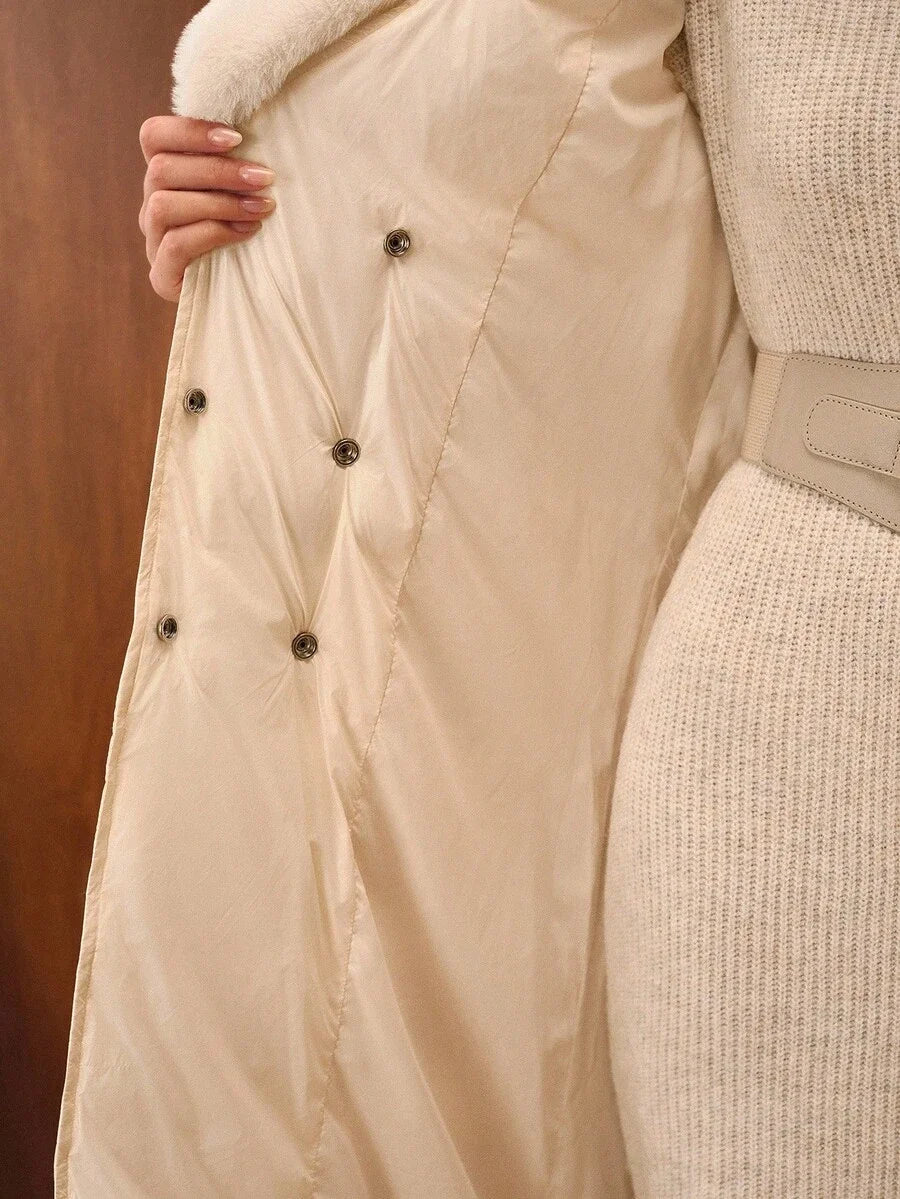 PREMIUM CONTRAST FAUX FUR BELTED WINTER COAT