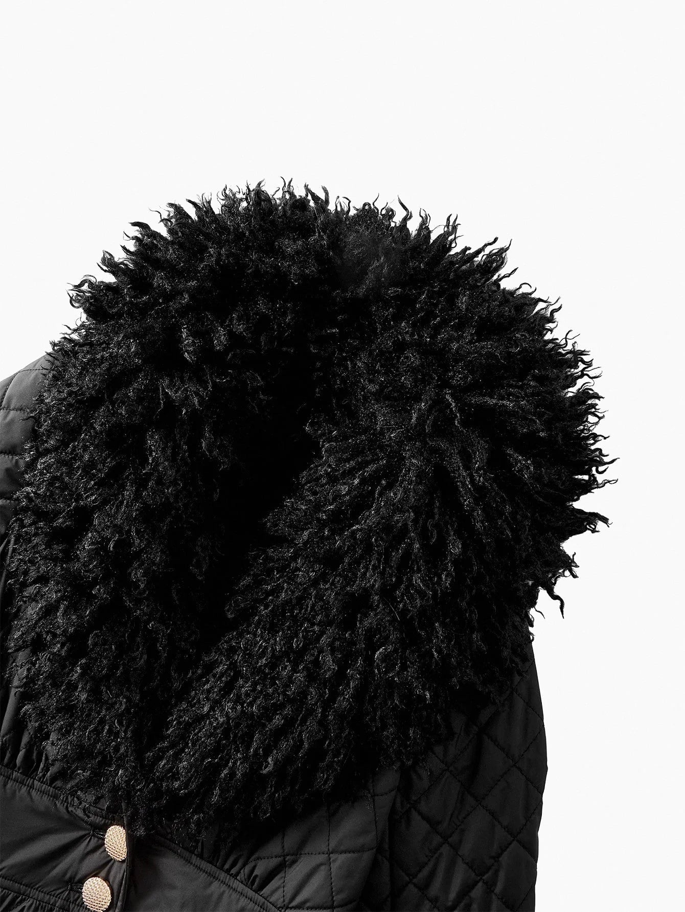 PREMIUM CONTRAST FAUX FUR BUTTON UP QUILTED WINTER COAT FOR AUTUMN amp WINTER