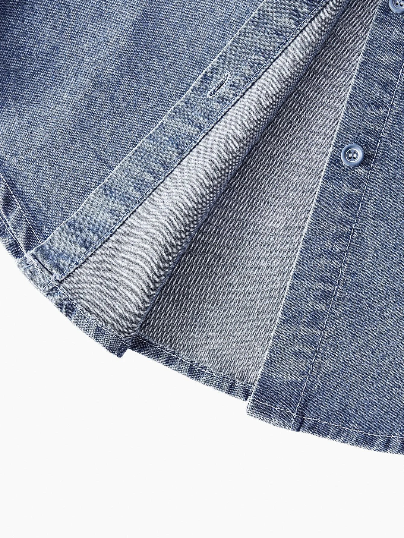 PREMIUM CONTRAST LACE BUTTON UP DENIM SHIRT