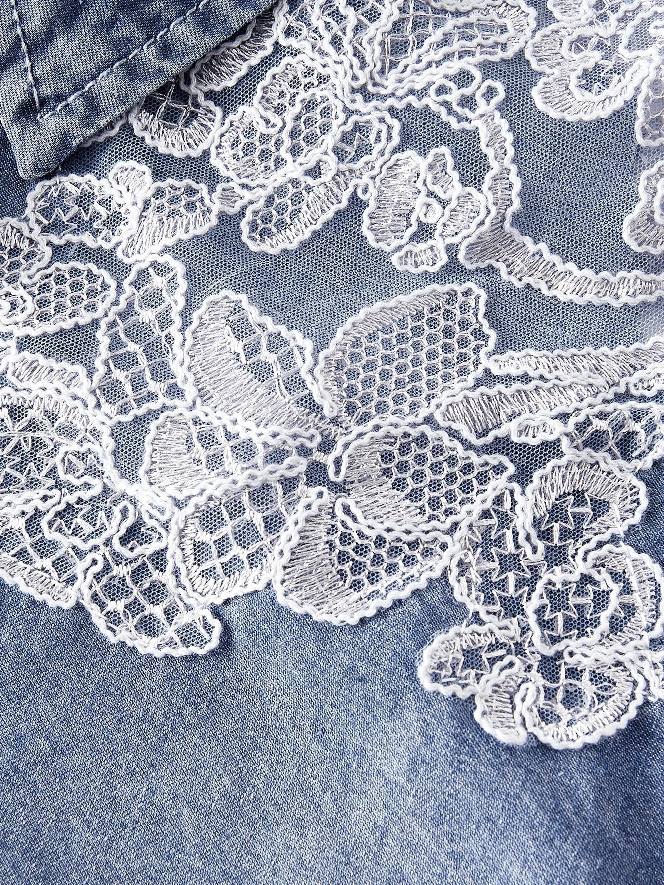 PREMIUM CONTRAST LACE BUTTON UP DENIM SHIRT