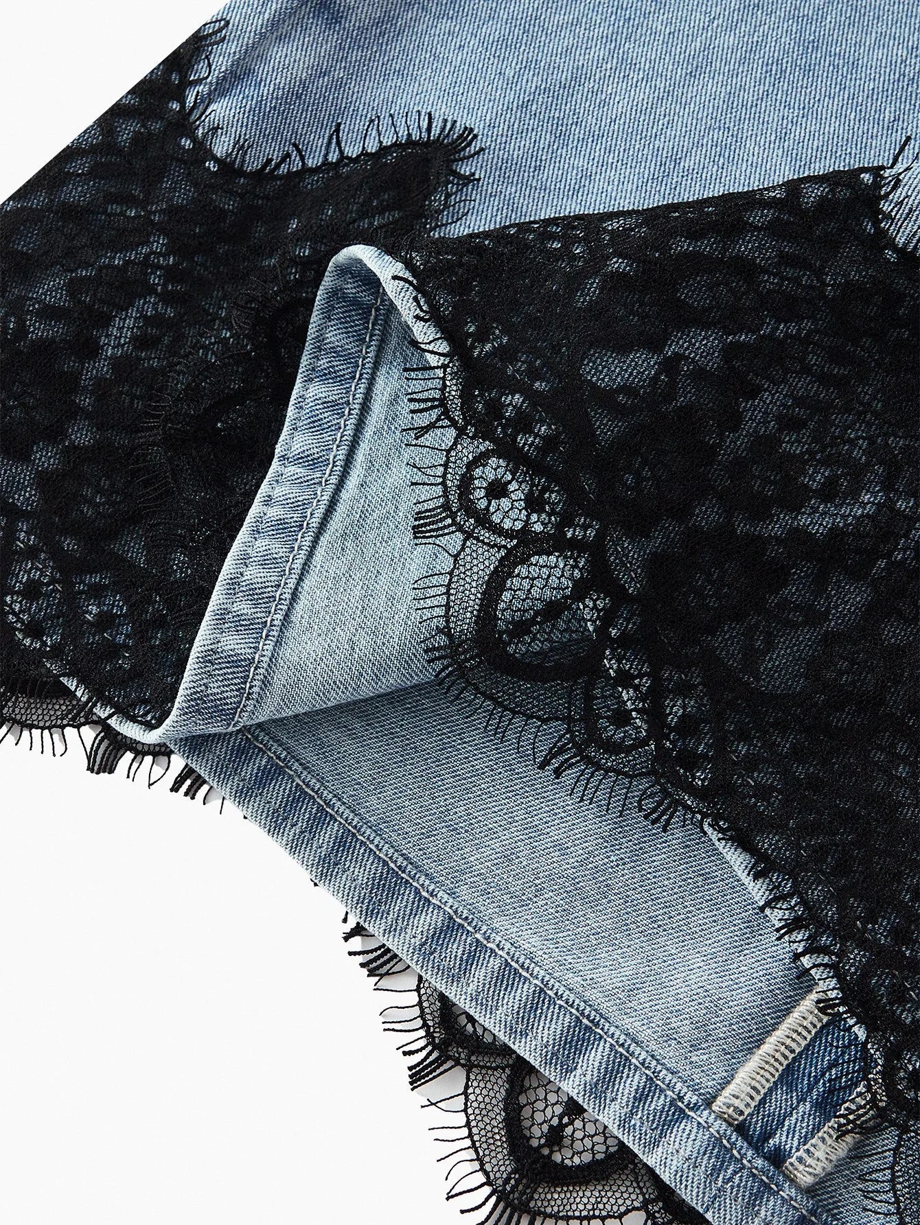 PREMIUM CONTRAST LACE COLORBLOCK CAMI DENIM DRESS