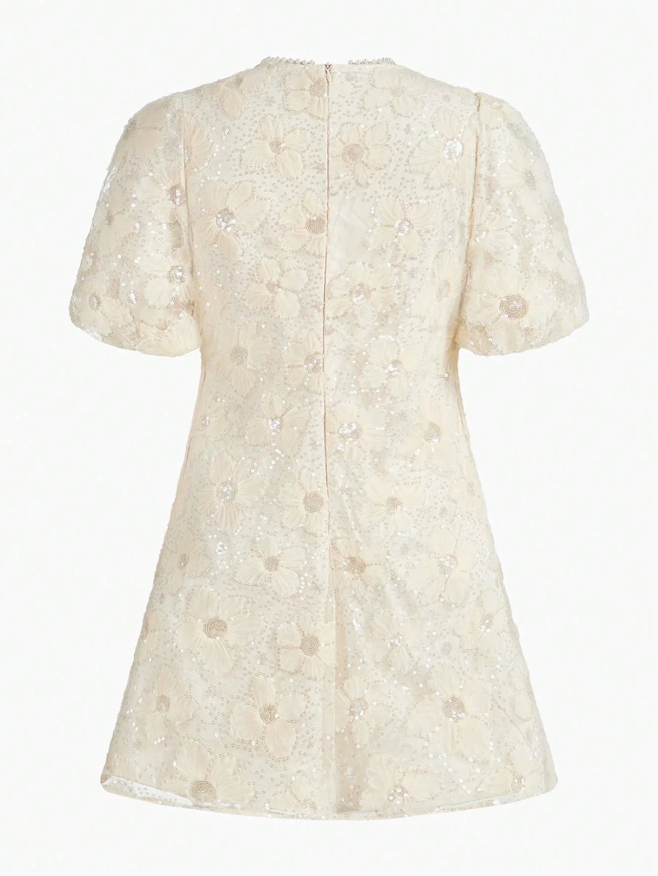 PREMIUM CONTRAST MESH PUFF SLEEVE DRESS