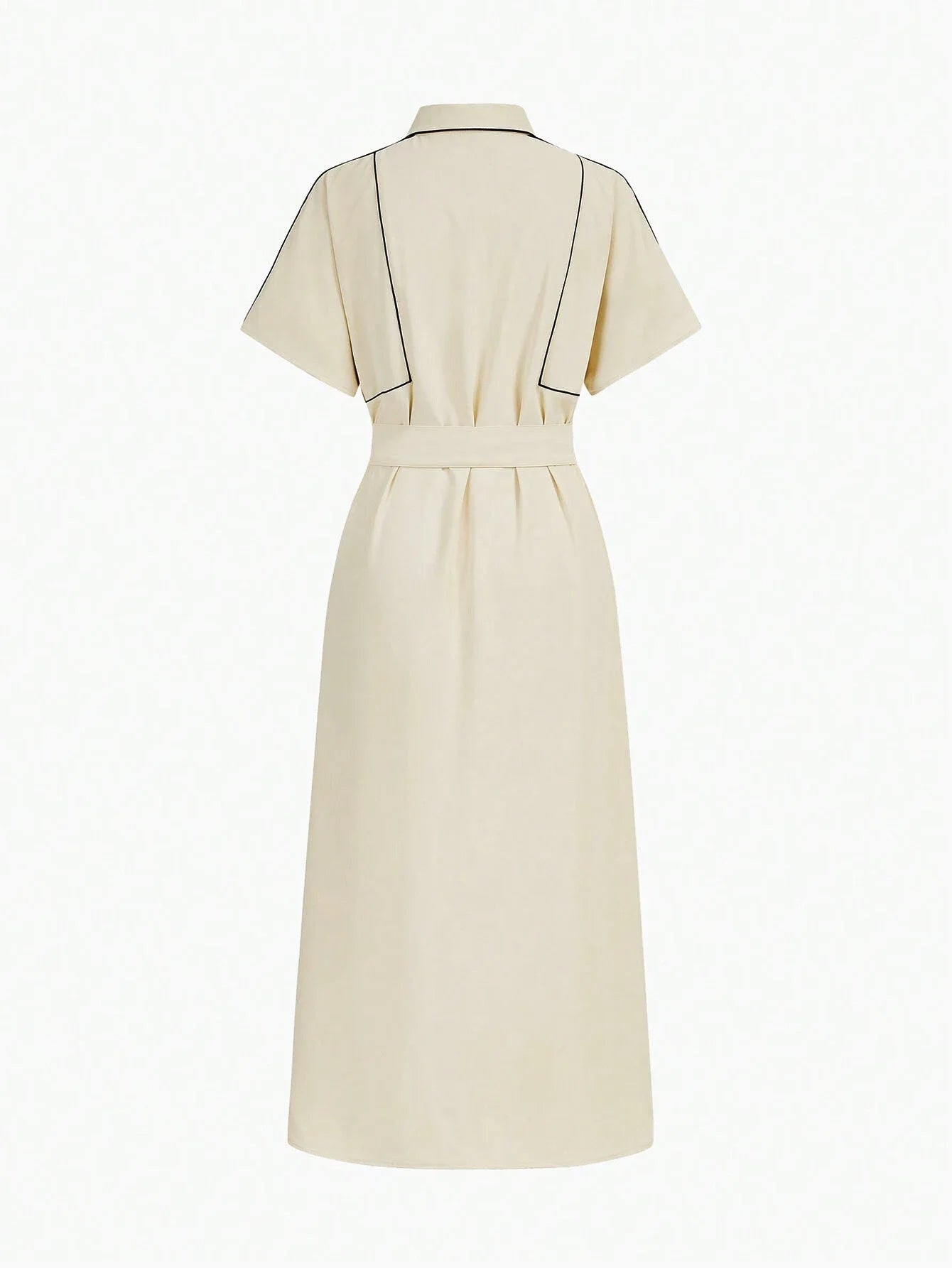 PREMIUM CONTRAST PIPING BUTTON FRONT BELTED DRESS