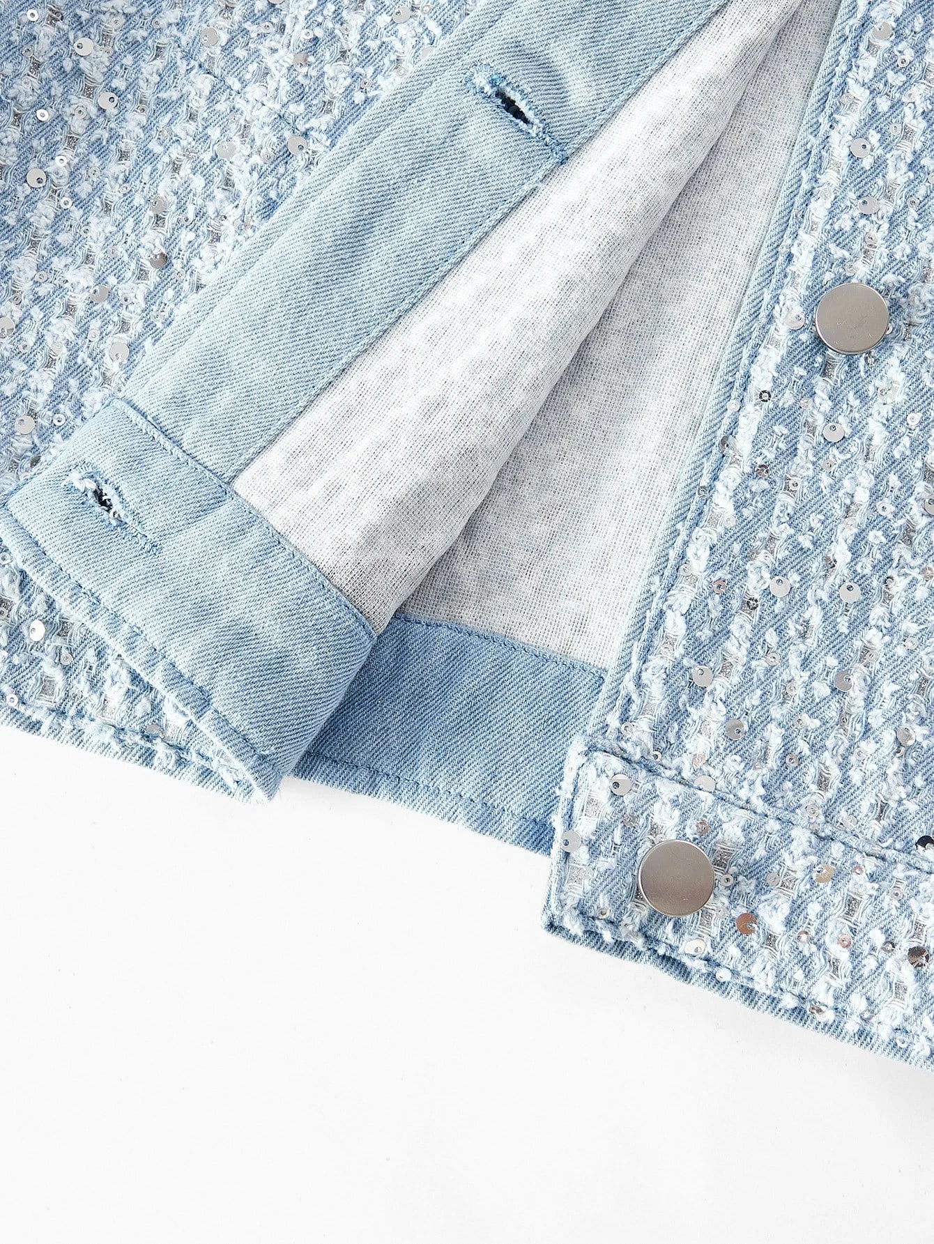 PREMIUM CONTRAST SEQUIN BUTTON UP DENIM JACKET