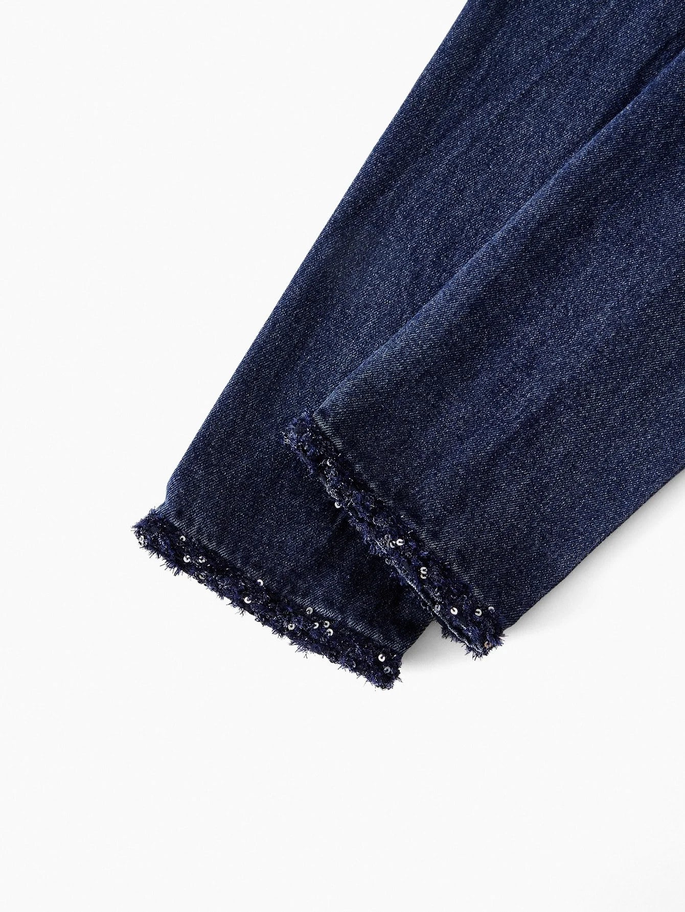 PREMIUM CONTRAST SEQUIN TRIM FLAP DETAIL CROP DENIM JACKET