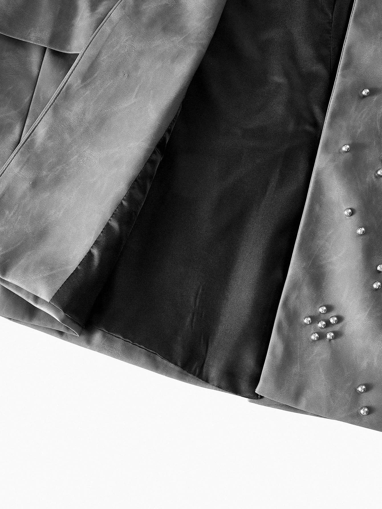 PREMIUM ELEGANT amp CASUAL GRAY PU LEATHER BLAZER WITH RHINESTONE DECOR SUITABLE FOR DAILY WEAR