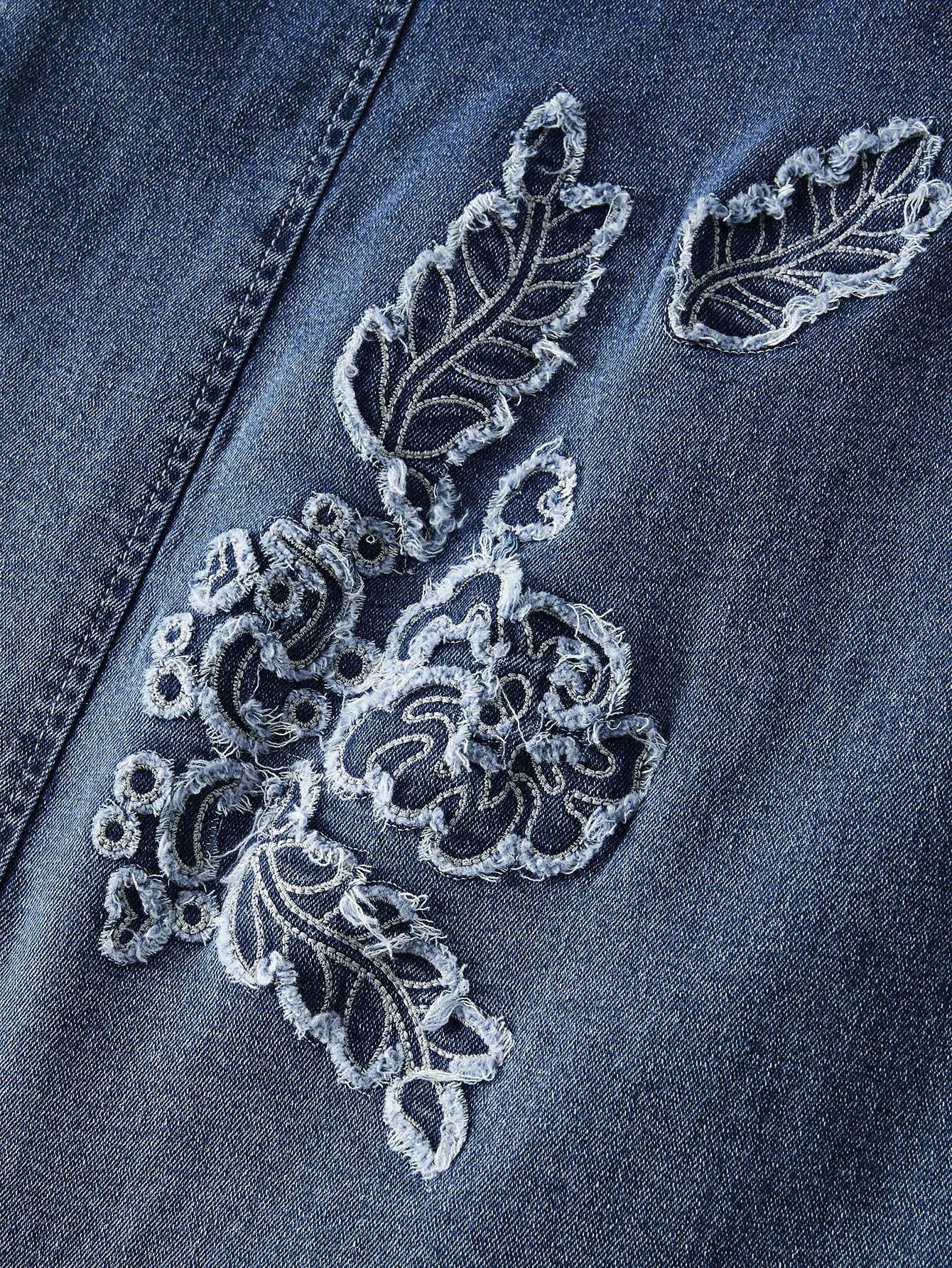 PREMIUM EMBROIDERY BELTED DENIM COAT