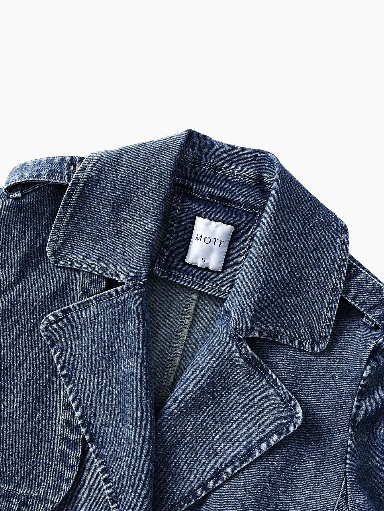 PREMIUM EMBROIDERY BELTED DENIM COAT