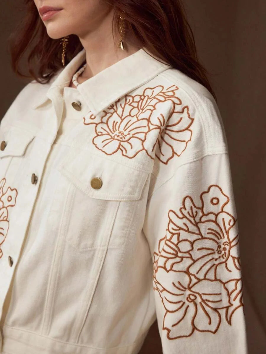 PREMIUM EMBROIDERY BUTTON UP DENIM JACKET