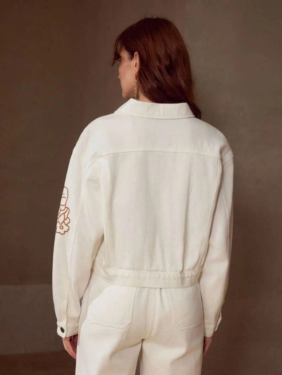 PREMIUM EMBROIDERY BUTTON UP DENIM JACKET