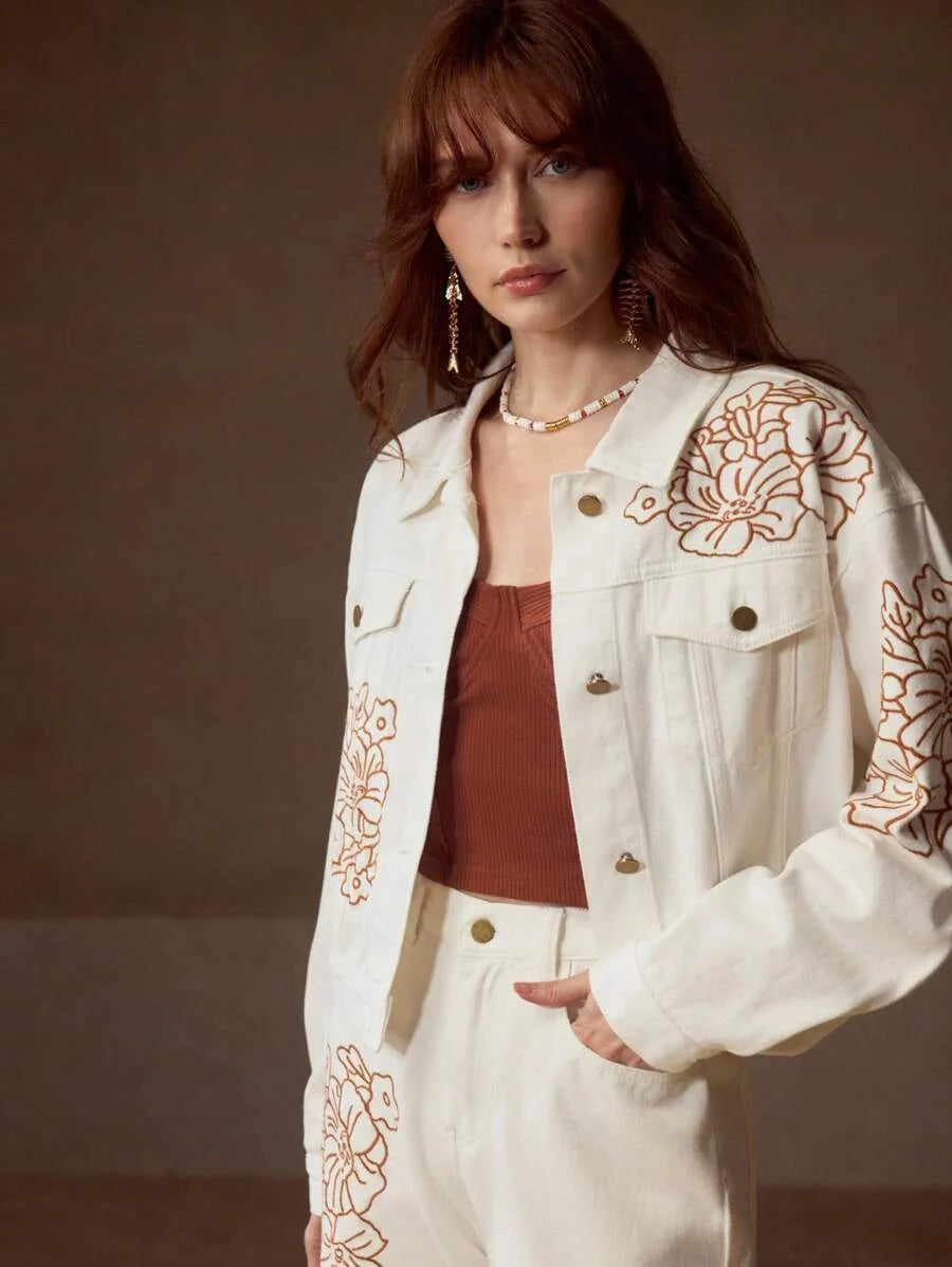 PREMIUM EMBROIDERY BUTTON UP DENIM JACKET