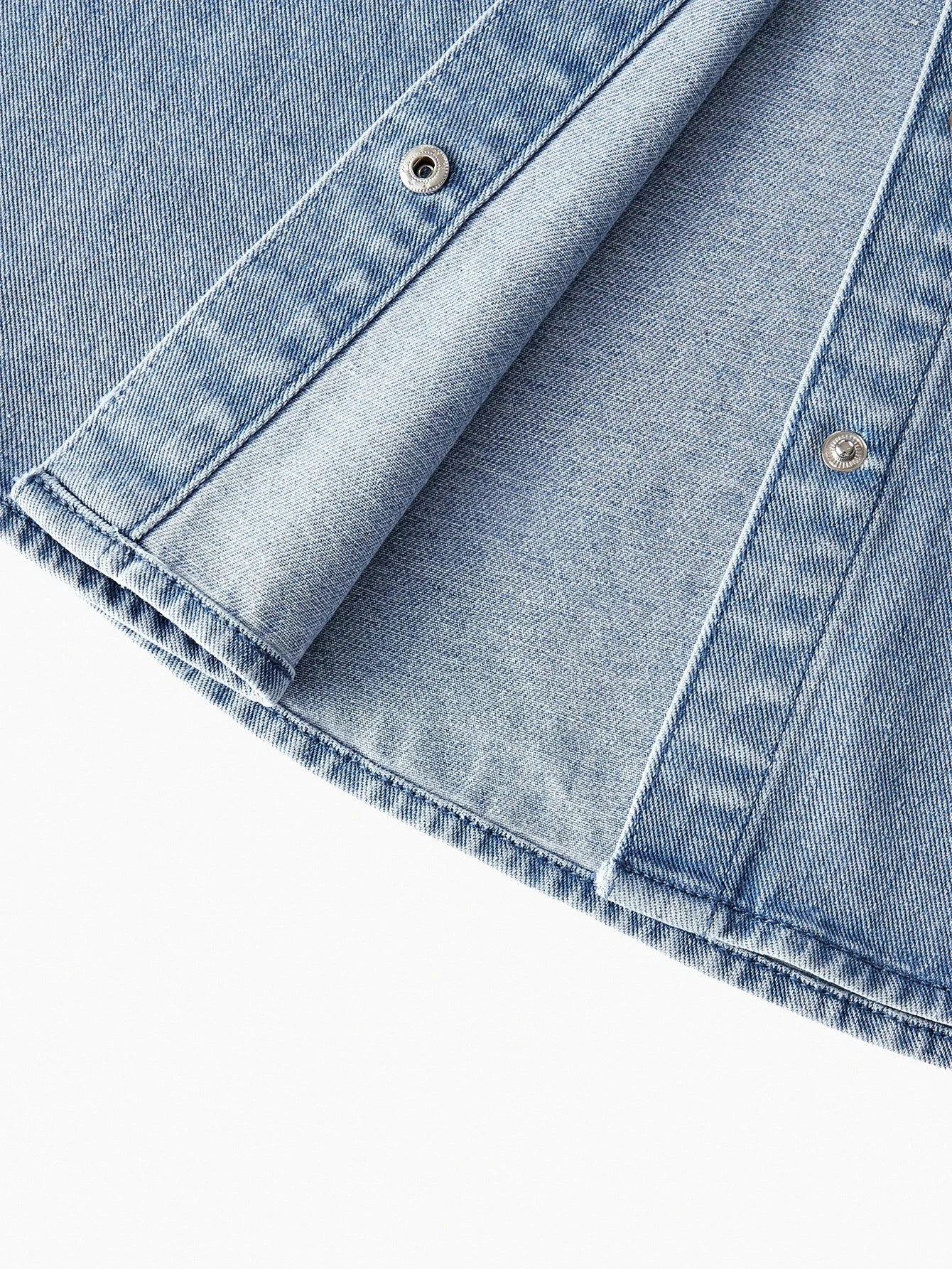 PREMIUM EMBROIDERY BUTTON UP DENIM TOP