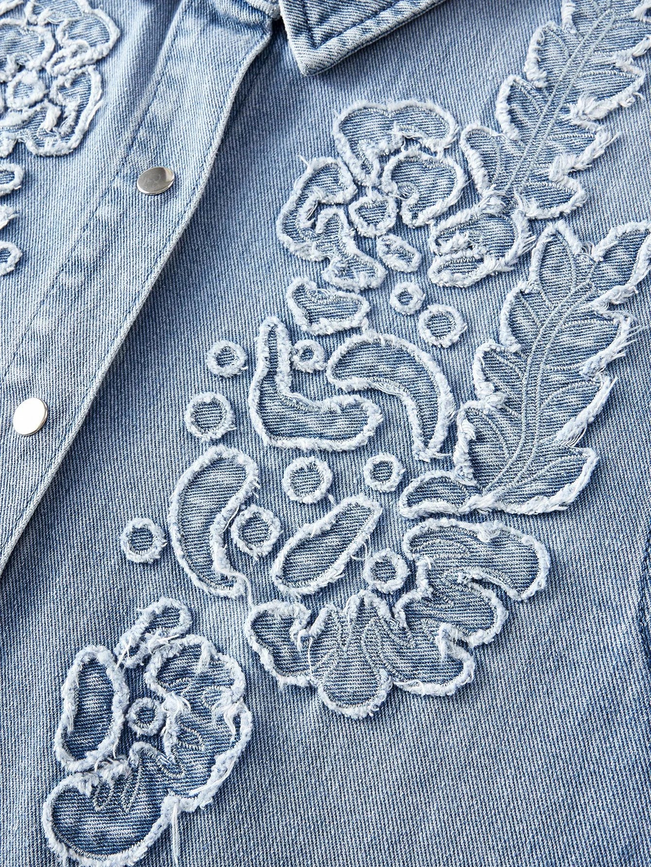 PREMIUM EMBROIDERY BUTTON UP DENIM TOP