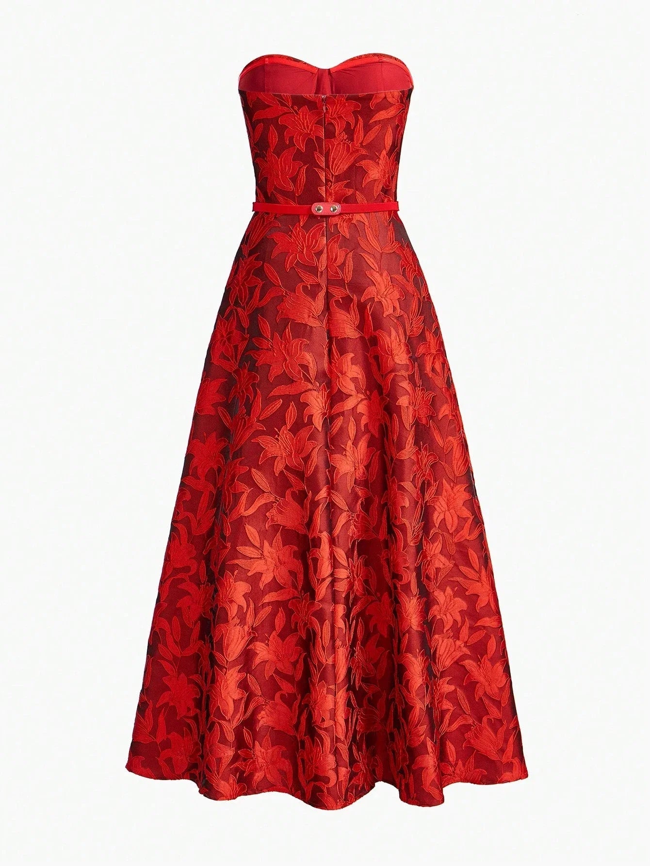 PREMIUM EMBROIDERY FLORAL PATTERN FLARE HEM BUSTIER TUBE LONG DRESS