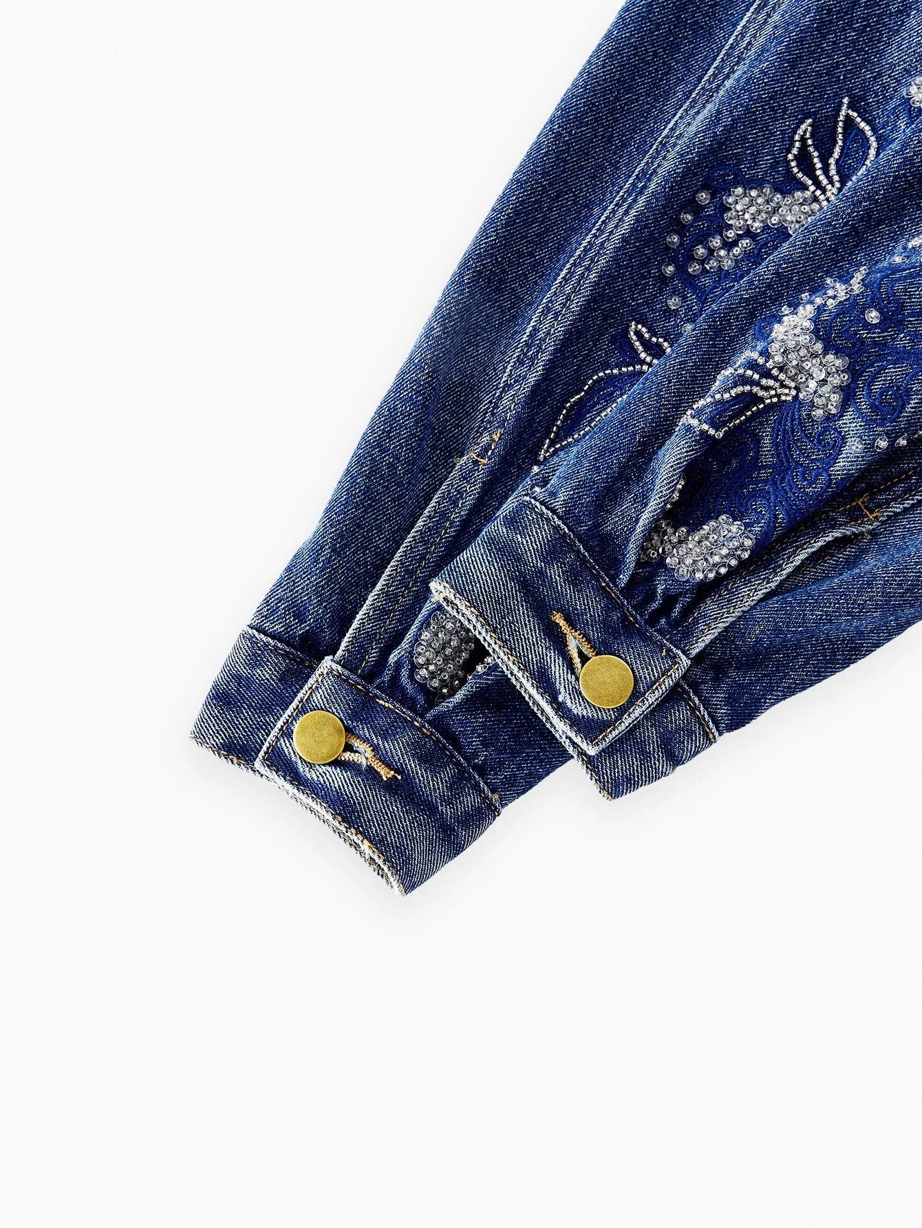 PREMIUM EMBROIDERY RHINESTONE DETAIL DENIM JACKET