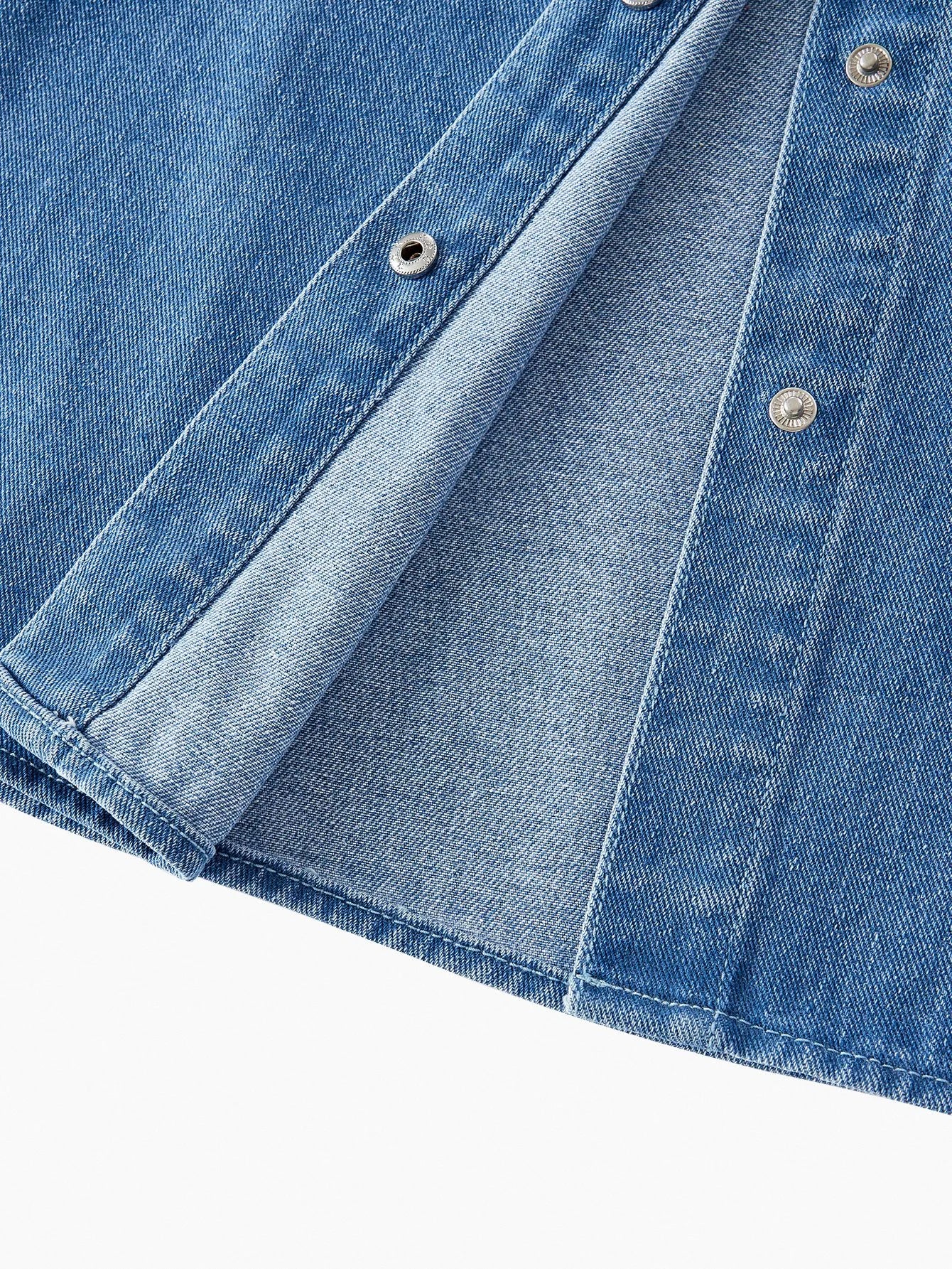 PREMIUM FAUX PEARL AND BEADED EMBROIDERY FLORAL MESH APPLIQUES DETAIL DENIM SHIRT