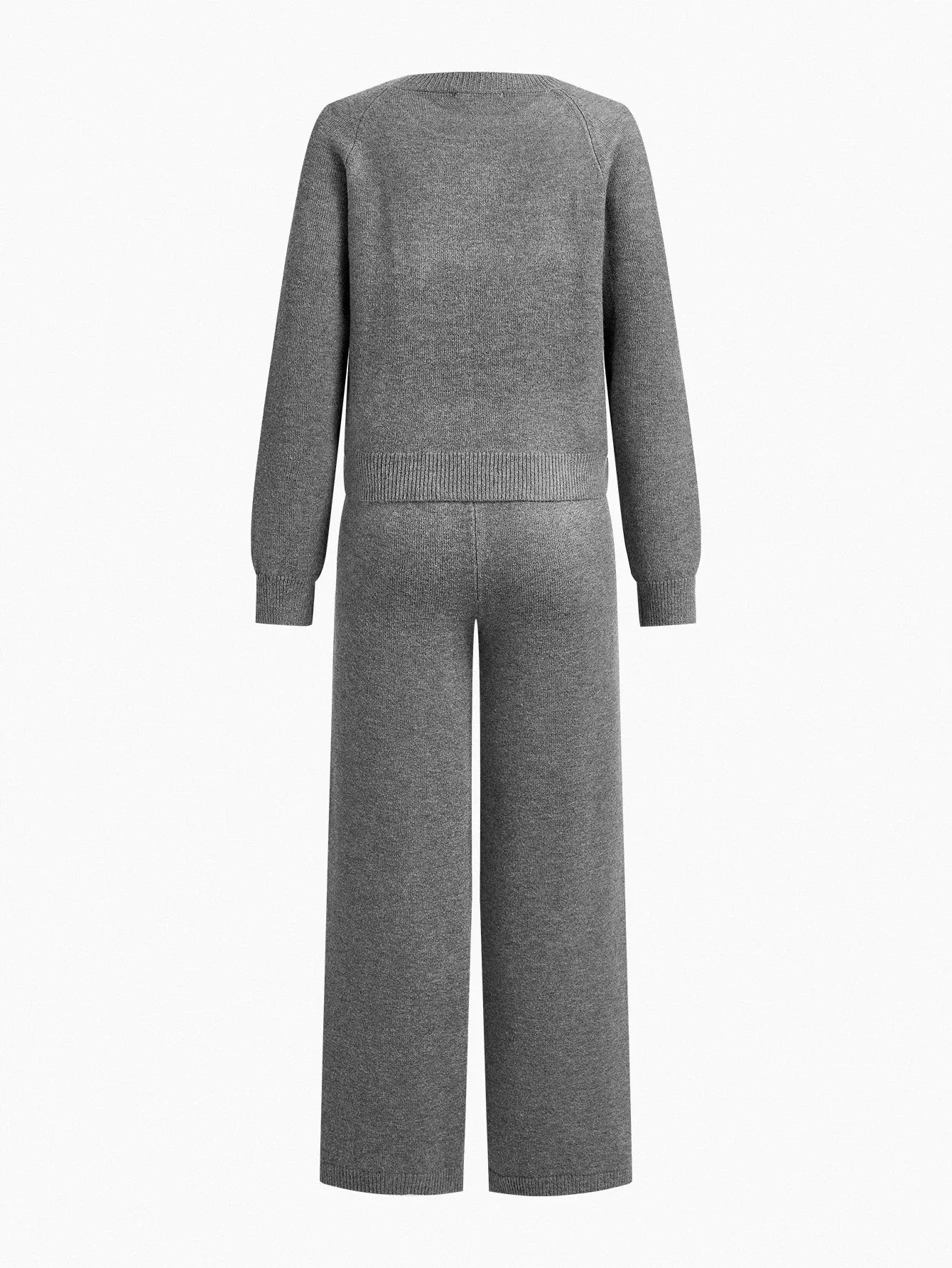 PREMIUM FAUX PEARL RHINESTONE DETAIL TOP amp PANTS SWEATER SET AUTUMNWINTER