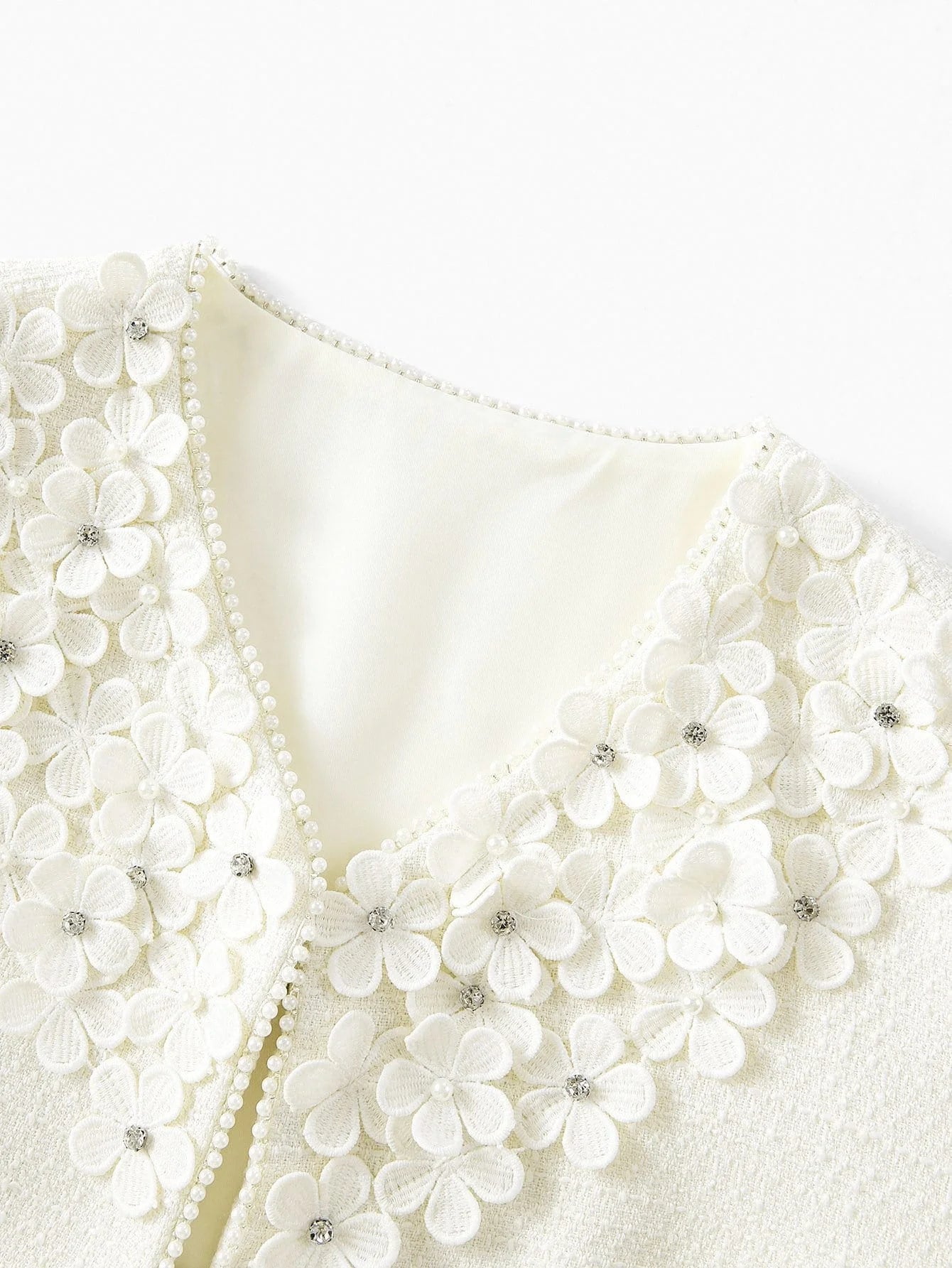 PREMIUM FAUX PEARL TRIM APPLIQUES COAT