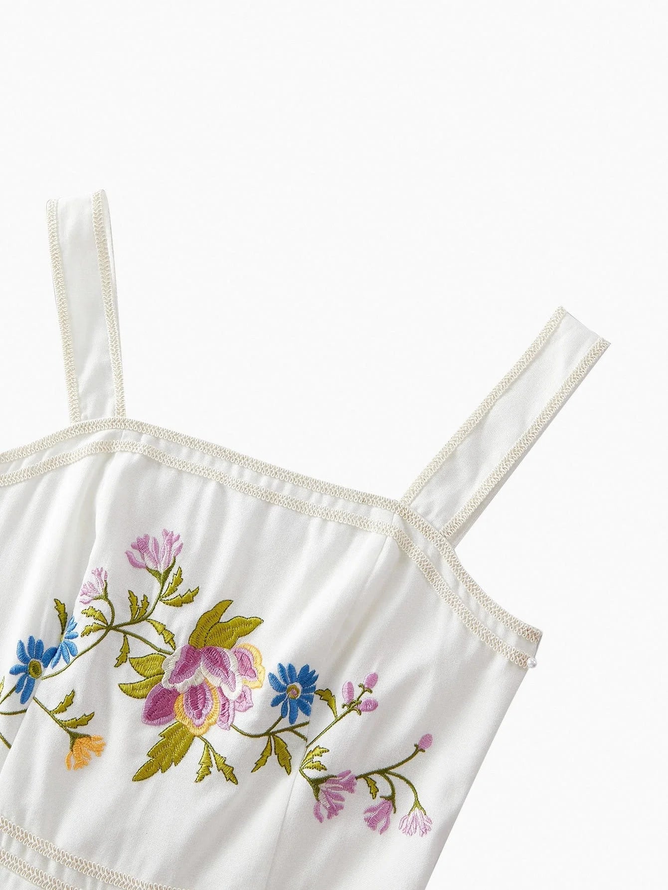 PREMIUM FLORAL EMBROIDERY ELEGANT JUMPSUIT SLEEVELESS FLARED LEG WIDE STRAP VACATION SUMMER WOMEN