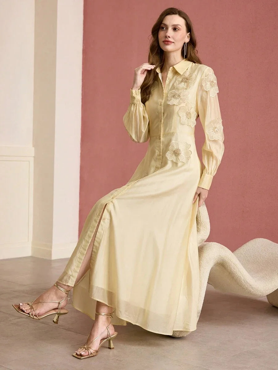 PREMIUM FLORAL PATCHED FLOWY DRESS
