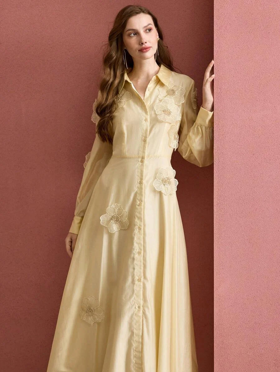 PREMIUM FLORAL PATCHED FLOWY DRESS