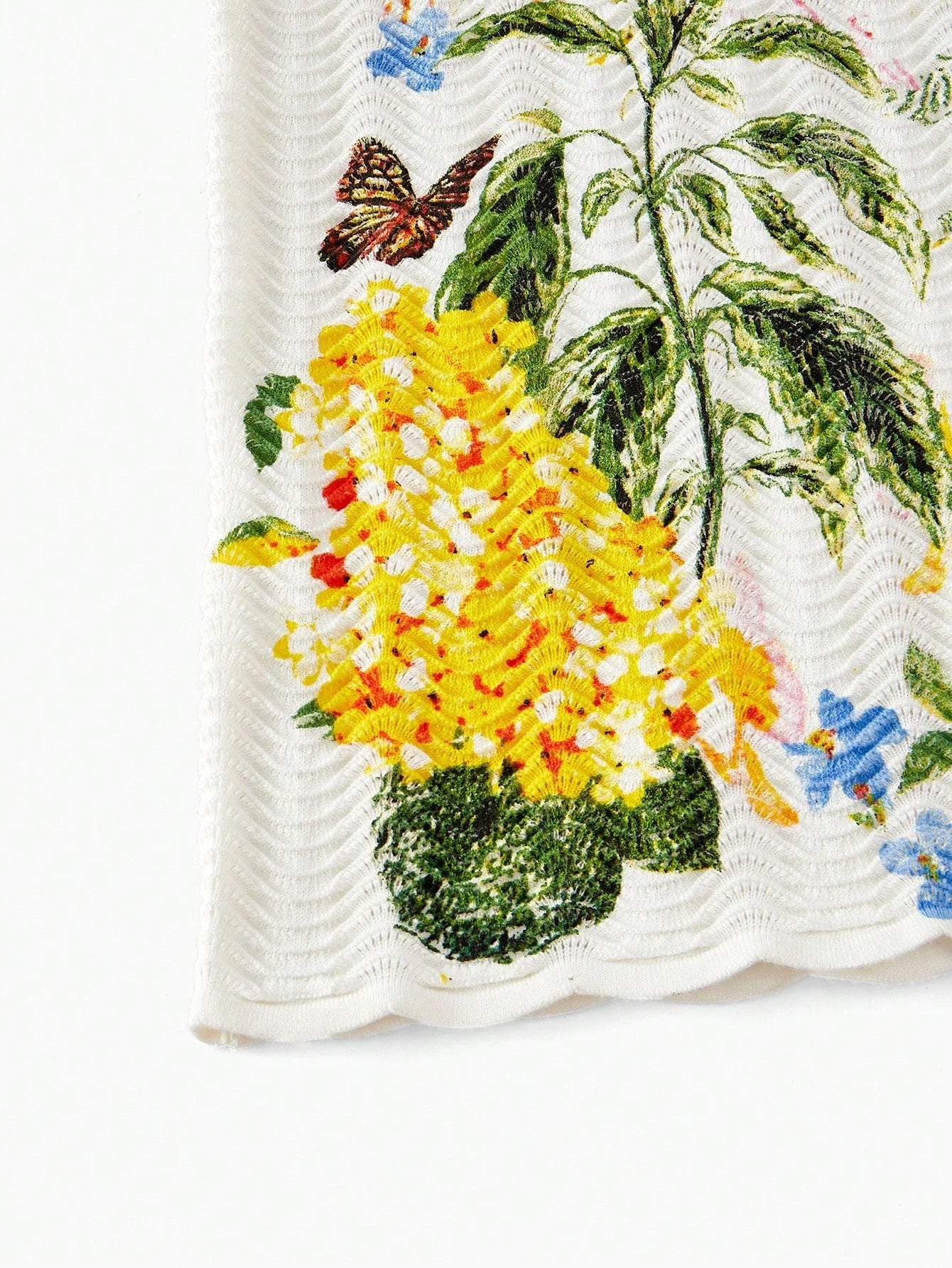 PREMIUM FLORAL PATTERN SCALLOP TRIM SWEATER DRESSSPRINGSUMMER