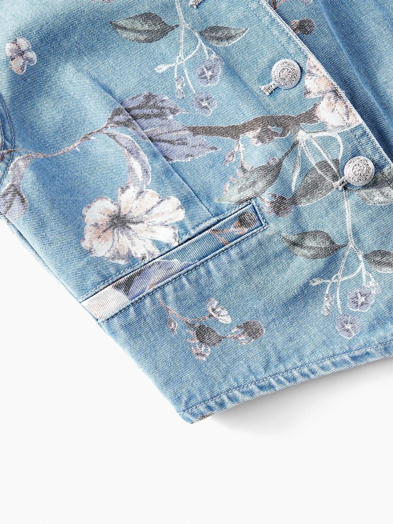 PREMIUM FLORAL PRINT BUTTON UP DENIM WAISTCOAT