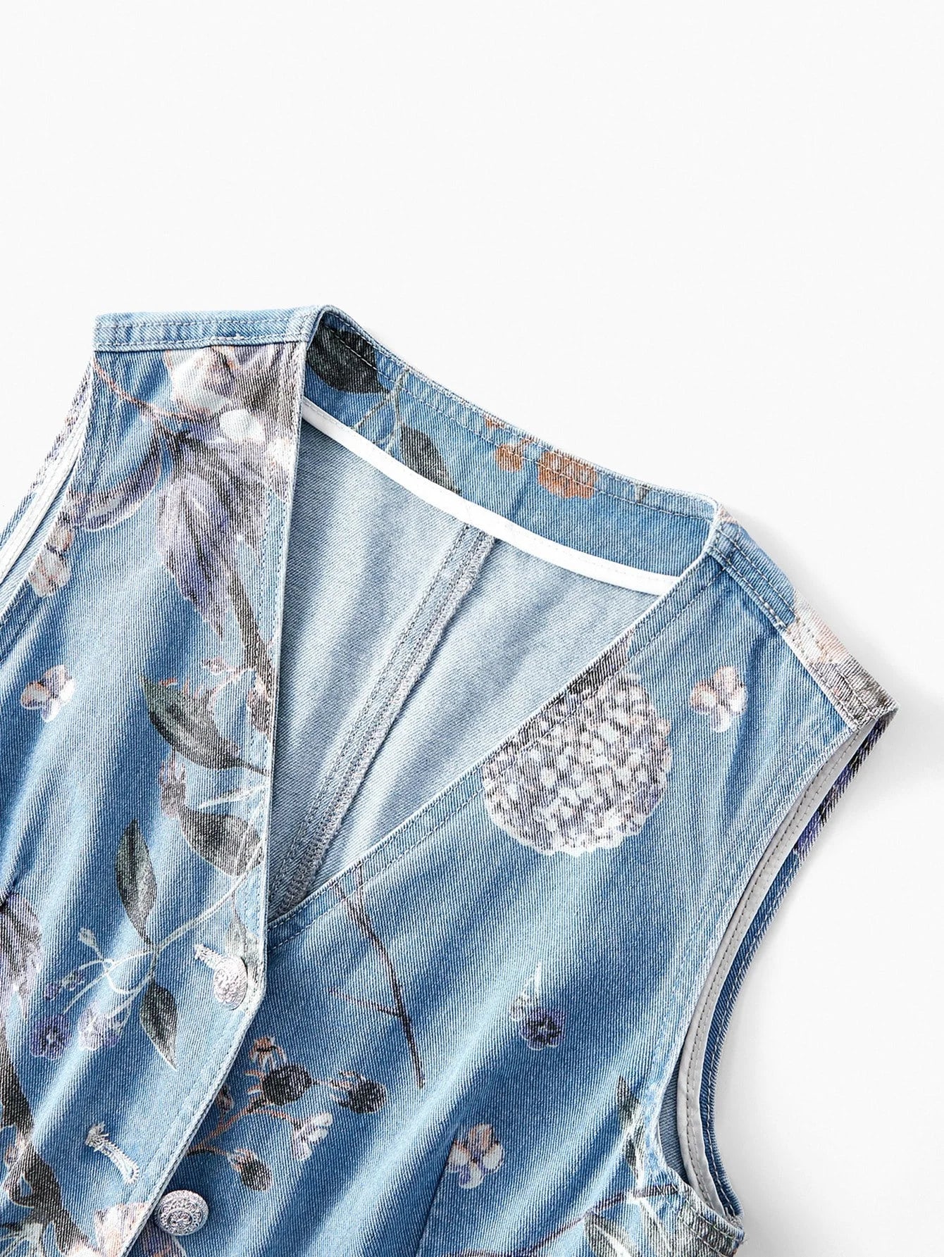 PREMIUM FLORAL PRINT BUTTON UP DENIM WAISTCOAT