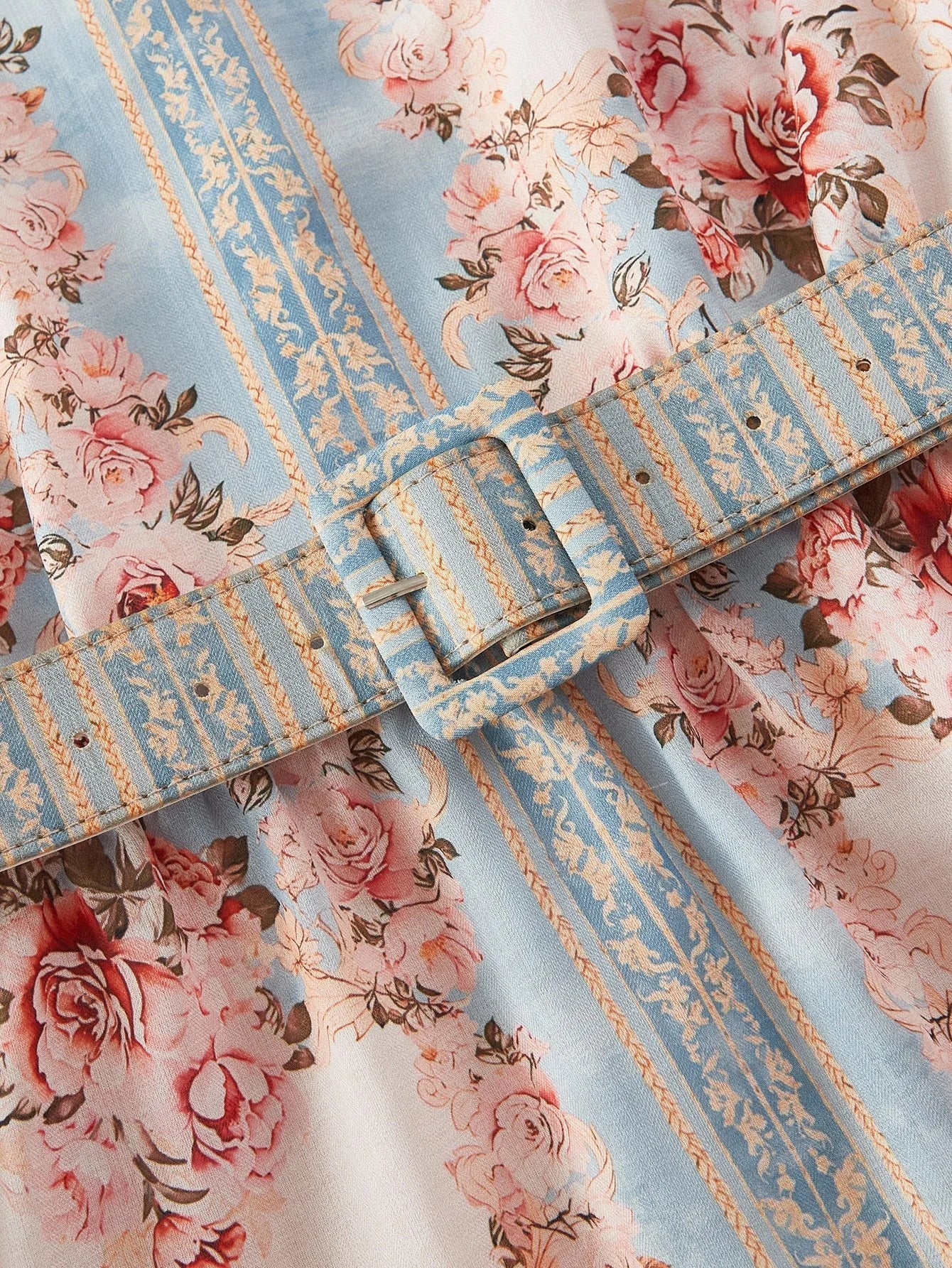 PREMIUM FLORAL PRINT NOTCH NECK BELTED DRESS